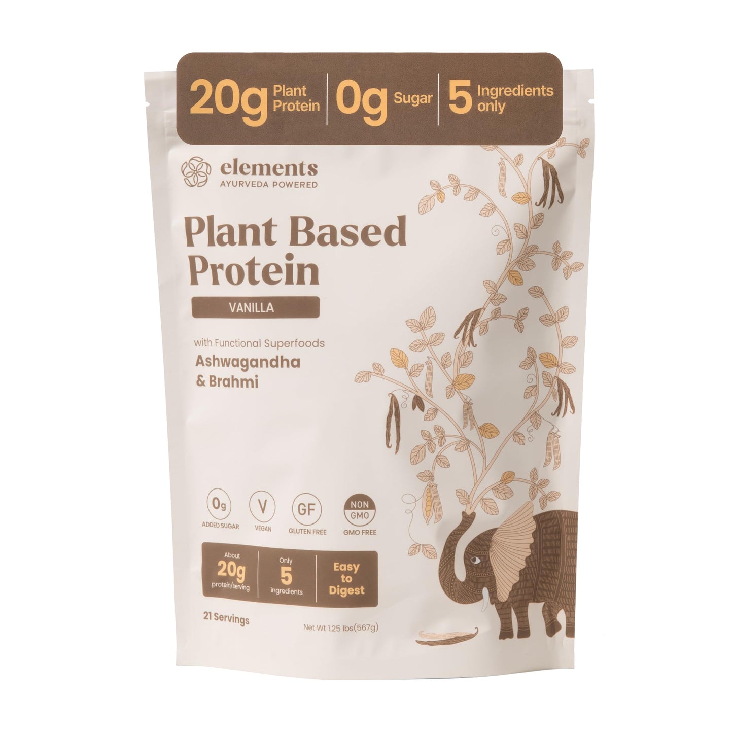 Elements Truffles Vanilla Plant Protein Powder (20g Protein), 1.25 Pound