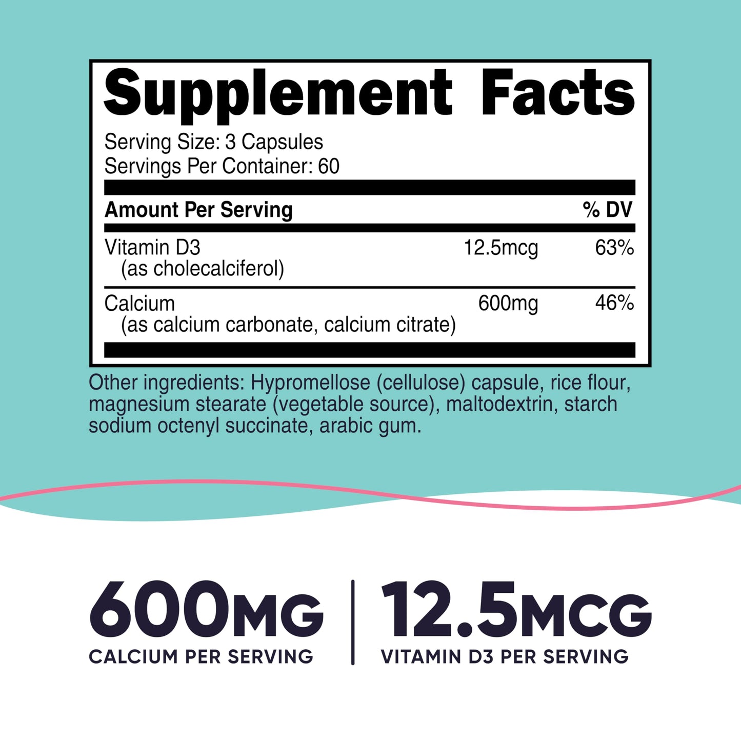 Nutricost Calcium (600mg) + Vitamin D3 (12.5mcg) for Women, 180 Capsules