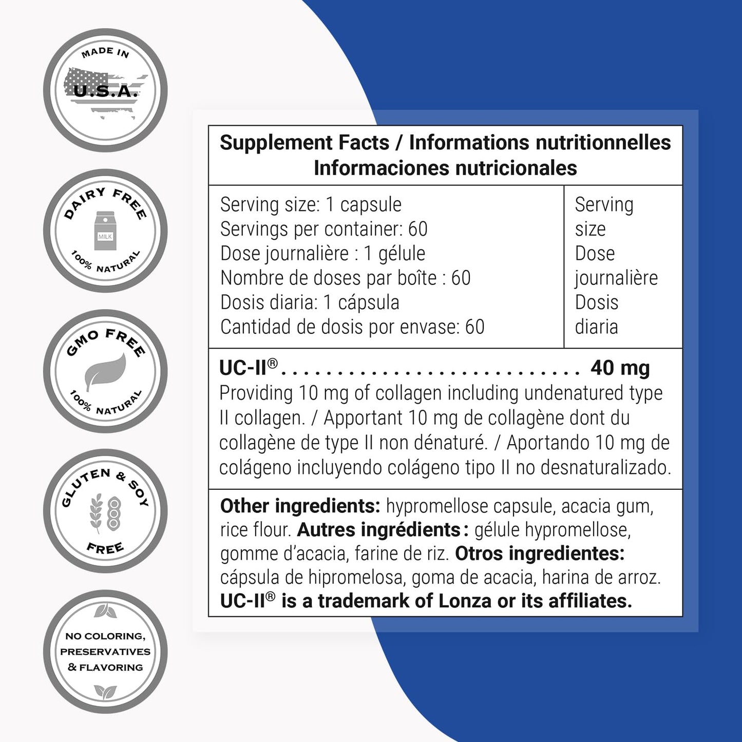 Supersmart UC II 40mg per Day Undenatured Type II Collagen Supplement Capsule, 60 Capsules