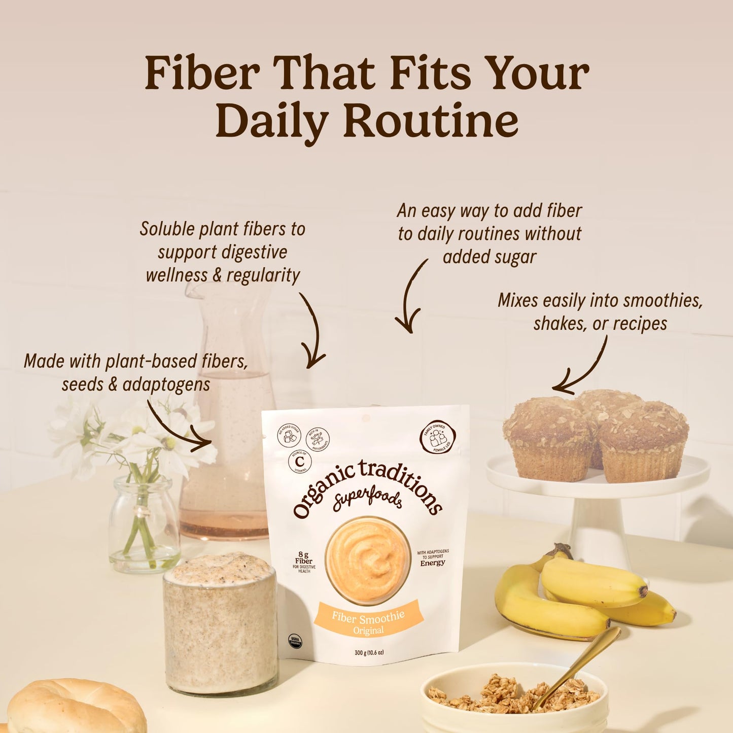 Organic Traditions Fiber Smoothie Original Prebiotic Powder, 10.6 oz