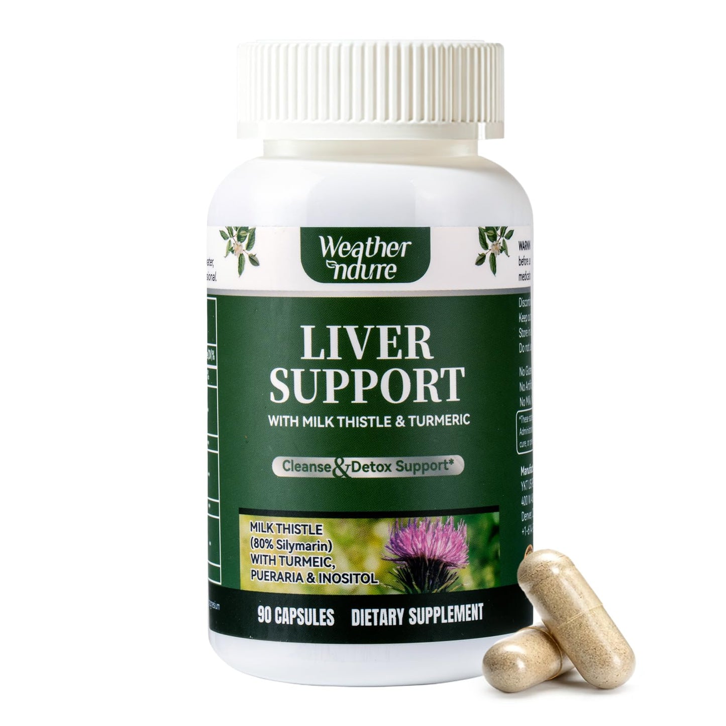 Weatherndure Milk Thistle Silymarin Marianum & Dandelion Extract Liver Health Support, Antioxidant Support, Detox, 120 Capsules