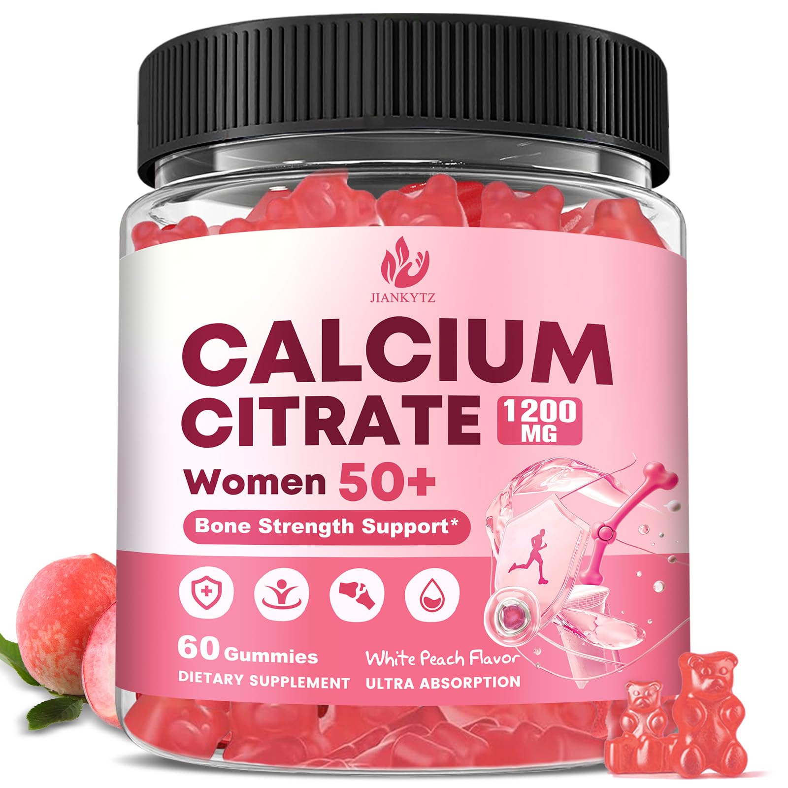 JIANKYTZ Calcium Citrate with Vitamin D3 Gummies for Women 50 Plus, 60 Count