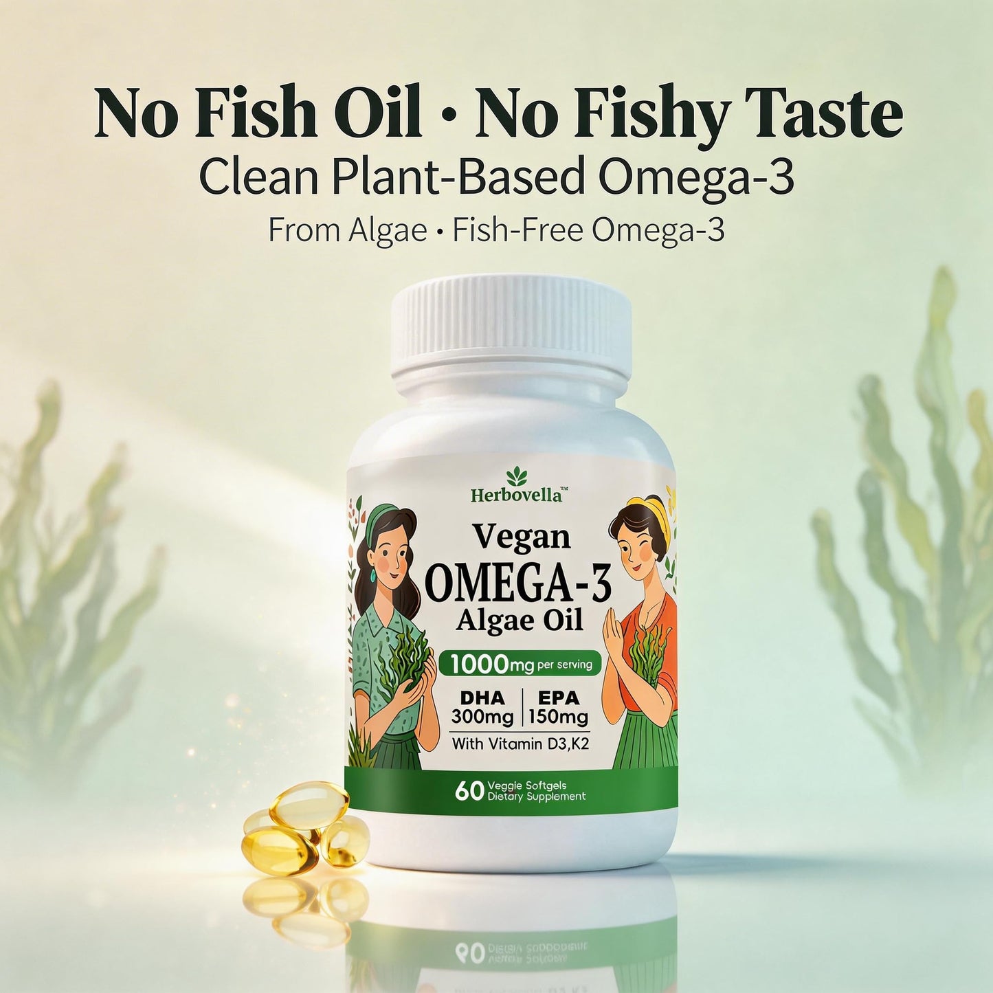 Herbovella Vegan Omega-3 Softgels, 60 Count