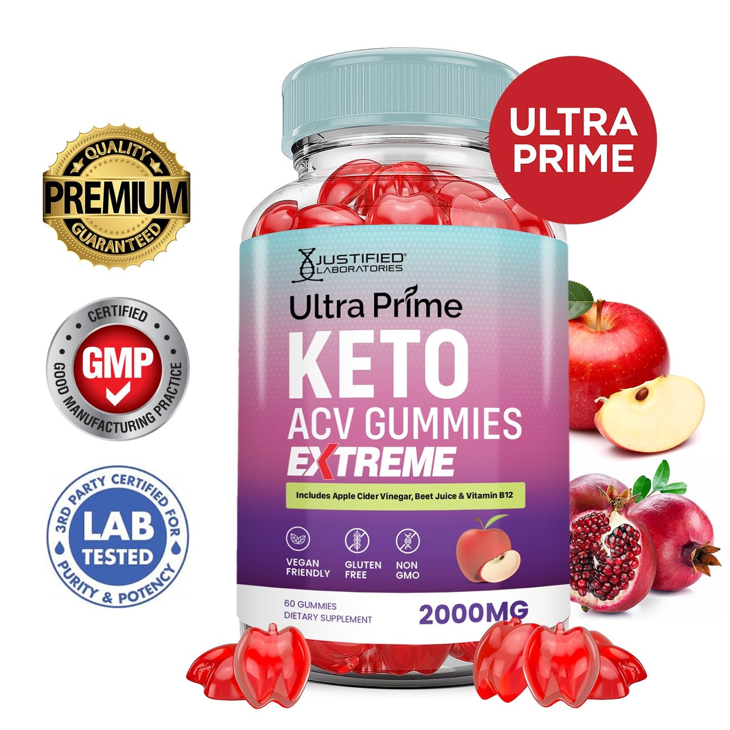 Justified Laboratories Ultra Prime Keto ACV Gummies Apple Cider Vinegar, 300 Gummies