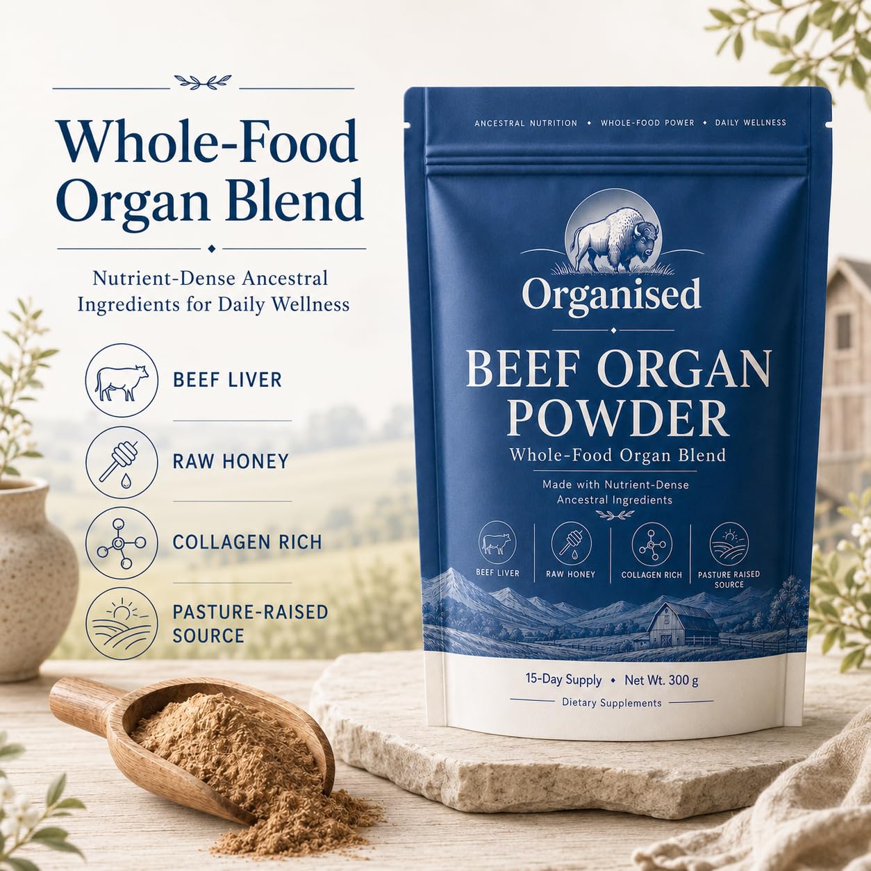 Organised Beef Organ Powder with Collagen & Colostrum, 10.6 oz