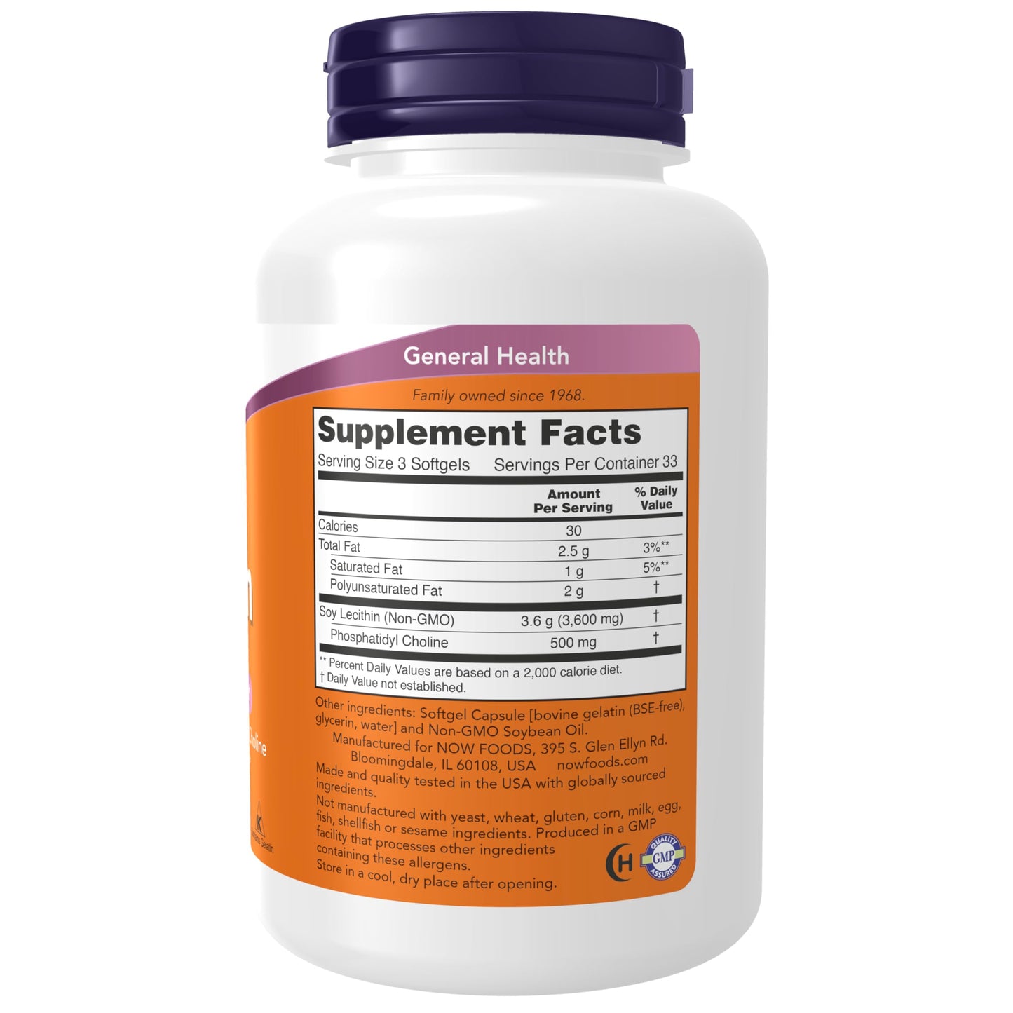 NOW Foods Lecithin 1200 mg with Phosphatidyl Choline Softgels, 100 Count