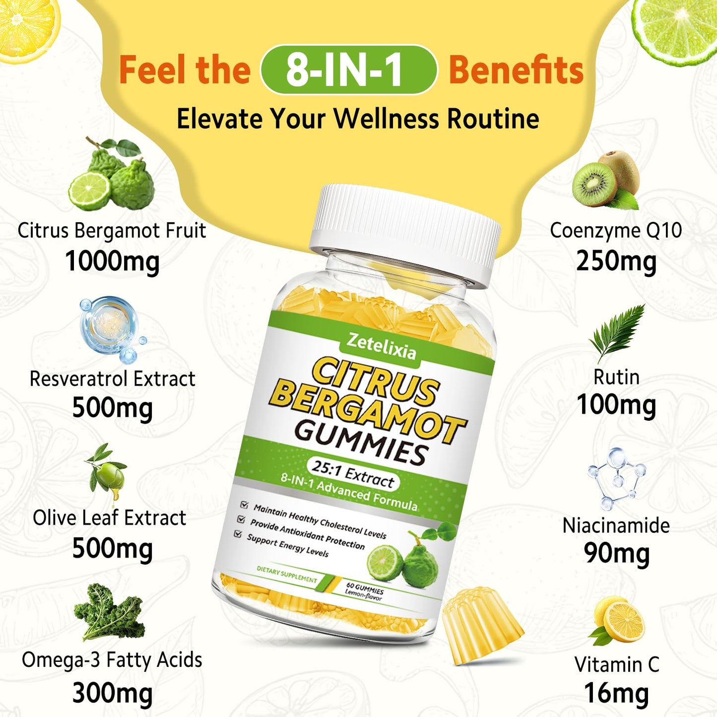 Zetelixia Citrus Bergamot Gummies 120 Count