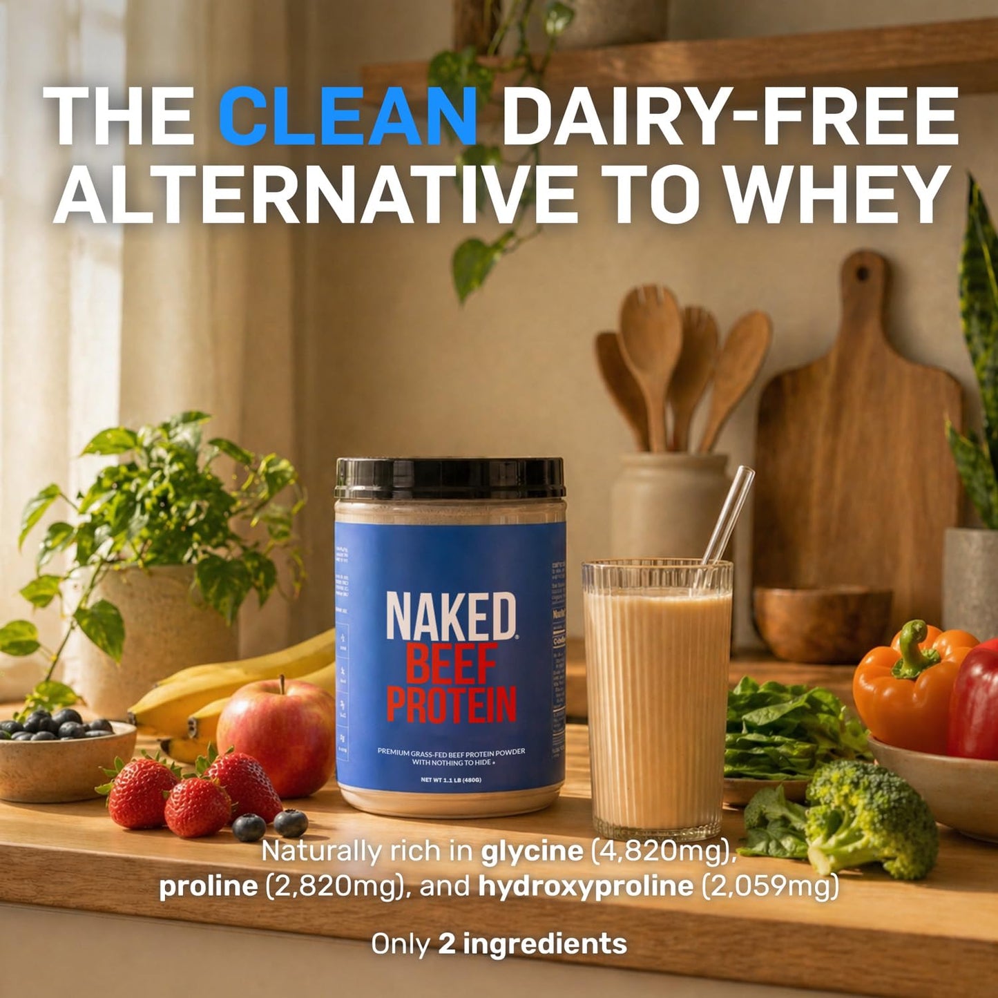 NAKED Beef Protein Isolate Powder - Grass Fed European Beef Bones, 21g Protein, 0g Carbs, Collagen, Amino Acids, Dairy Free, No Artificial Ingredients, Paleo Keto Carnivore Friendly, Unflavored - 17.9 oz