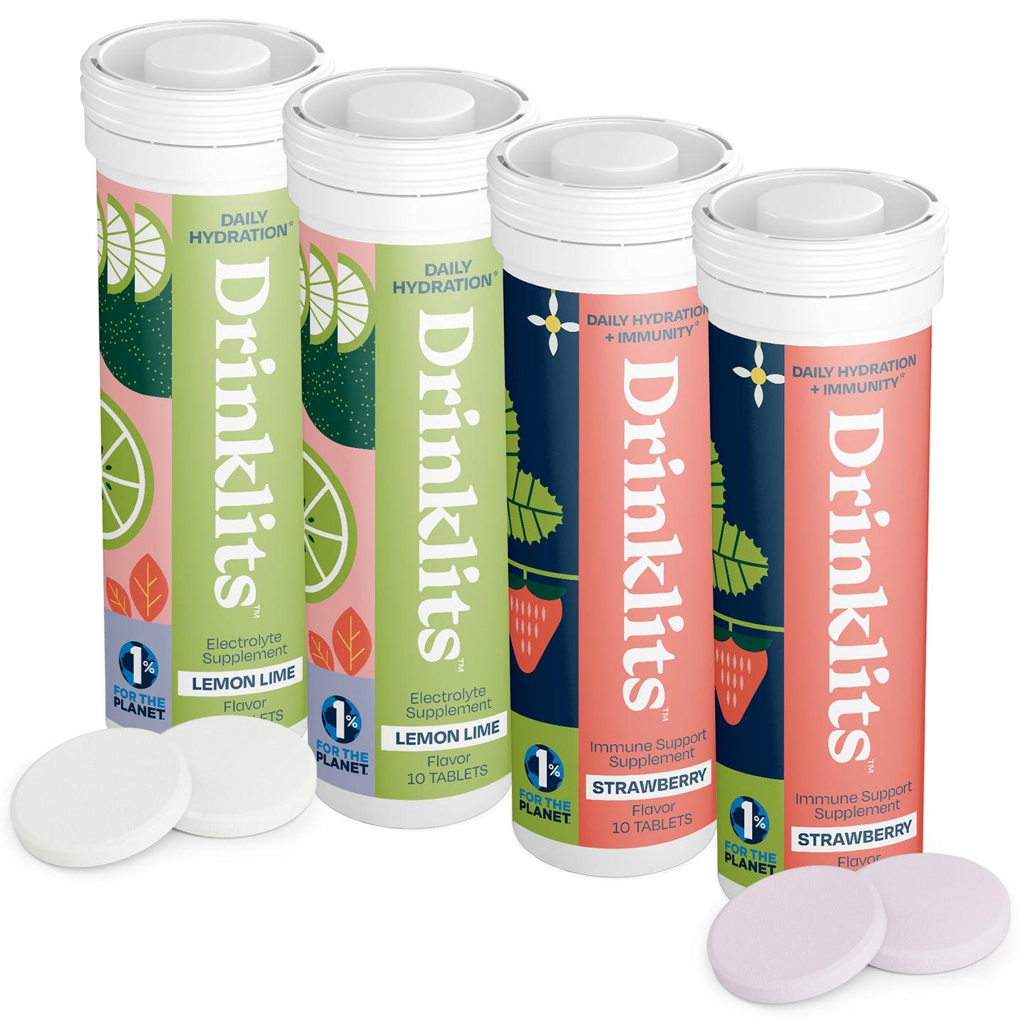 Drinklits Strawberry Immune Support & Lemon-Lime Hydration Electrolyte Tablets, 40 Tablets