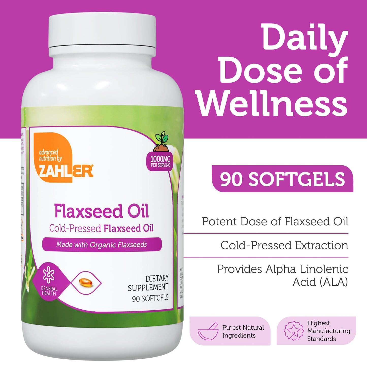 Zahler Organic Flaxseed Oil Softgels 1000mg, 90 Count