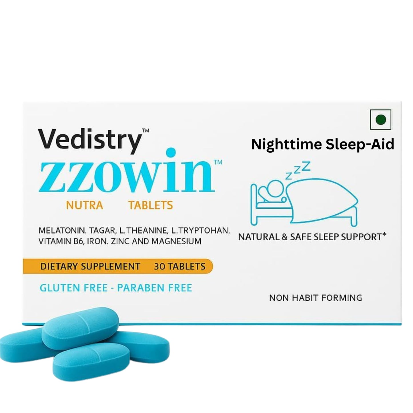 Vedistry Zzowin Sleep Support Supplement Tablets, 30
