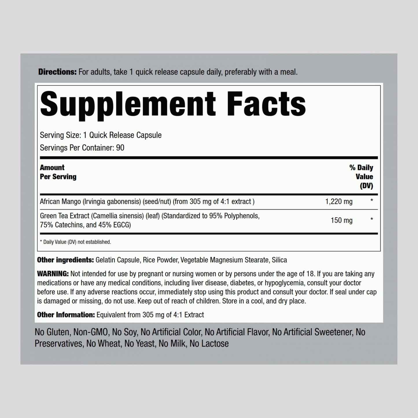 Piping Rock African Mango Seed Extract Capsule 90 Capsules