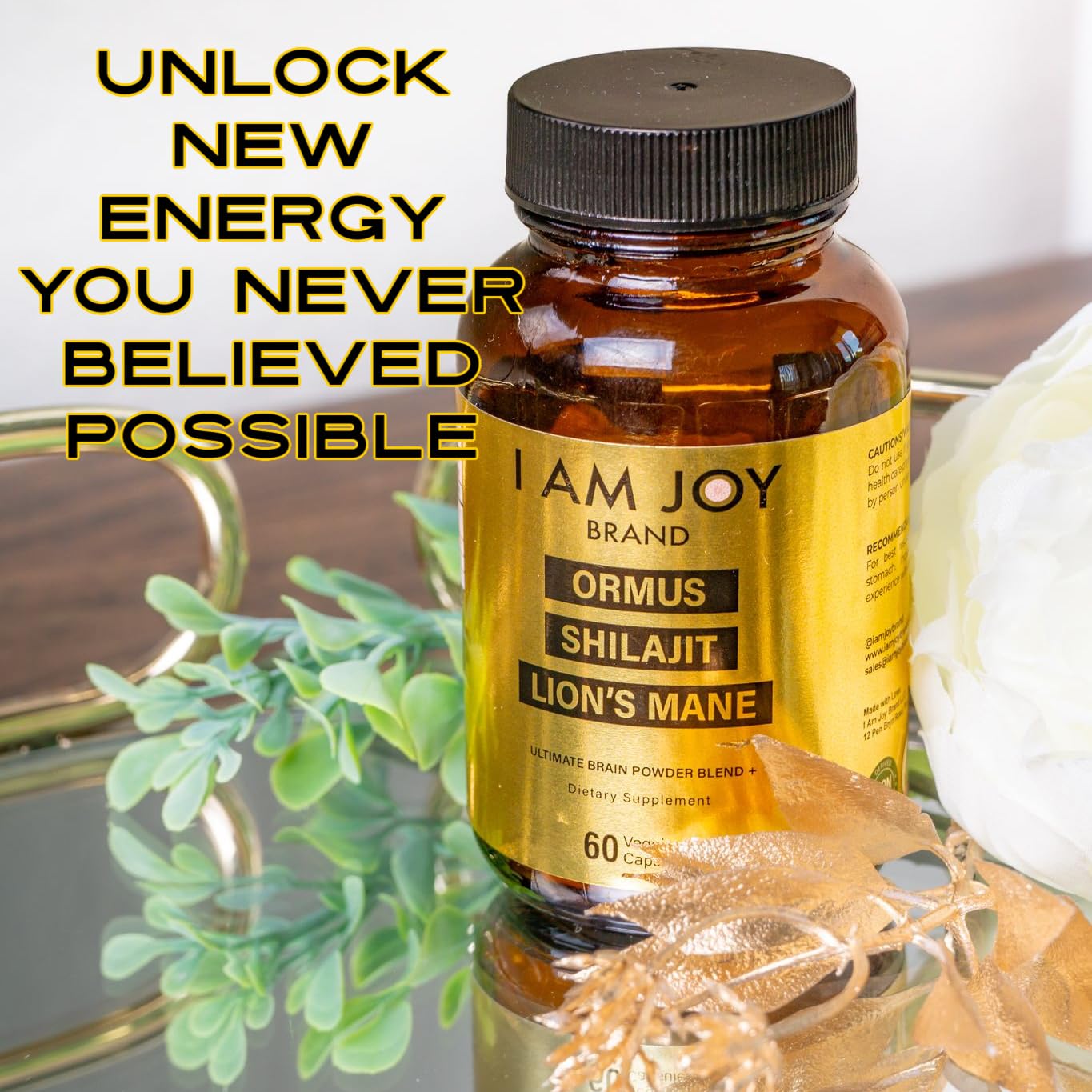 I Am Joy co. Ormus Shilajit Lion's Mane - Ultimate Brain Power! Monoatomic 24k Gold - The Only Blend of Its Kind for Energy, Memory, & Focus - 60 Vegan Capsules