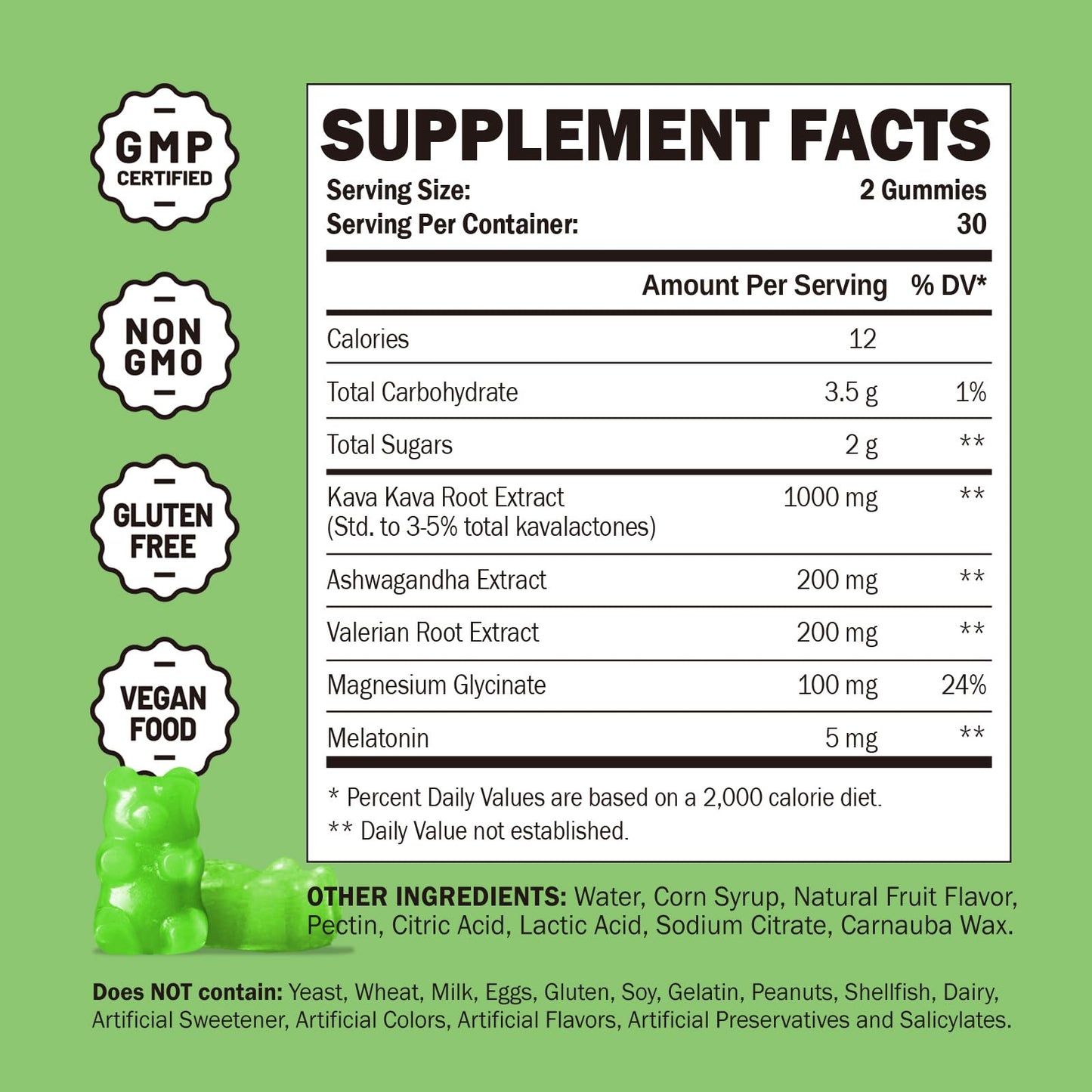GREABBY Kava Kava Gummies 1000mg Per Serving, Sleep Support, Natural Lemon Flavor, 60 Gummies