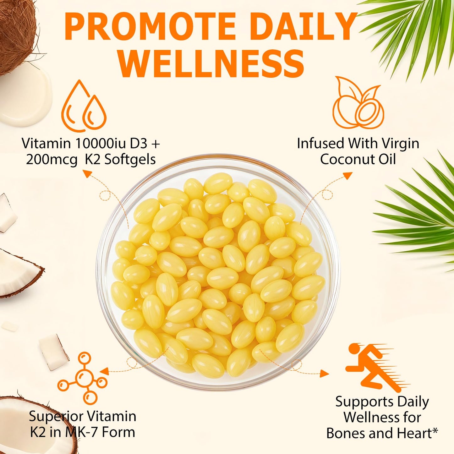 Tamiodfo Vitamin D3 K2 10,000 IU Softgels, 240 Count