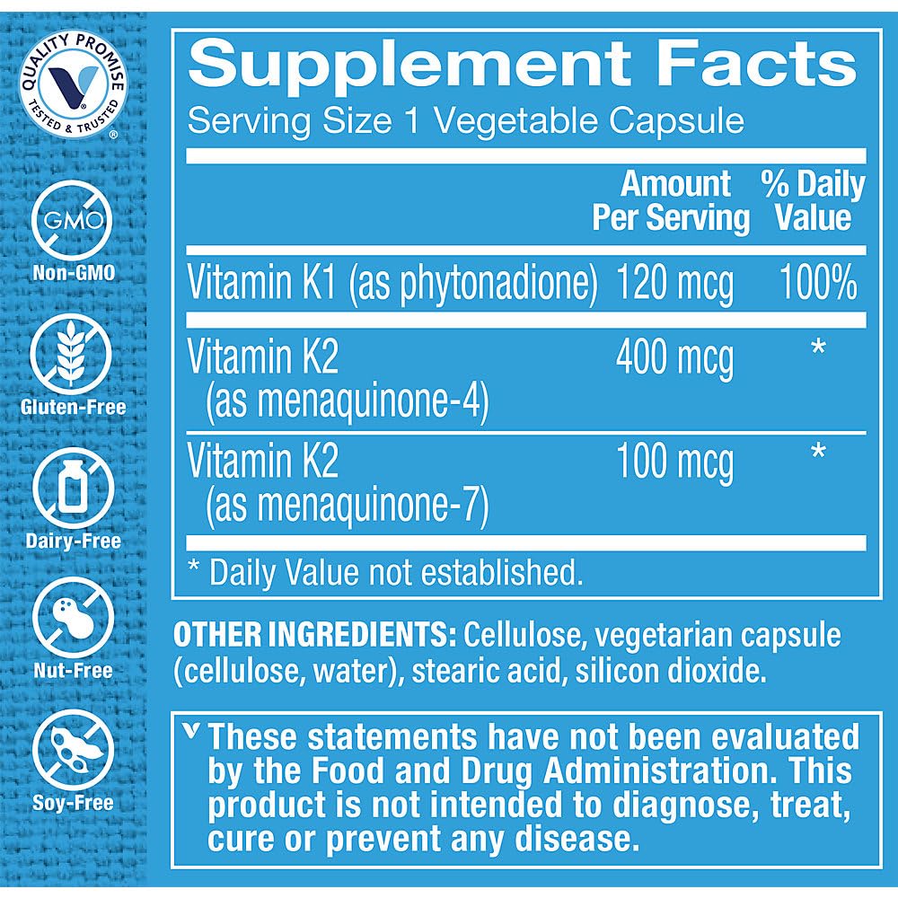 The Vitamin Shoppe Vitamin K Complex - Complete K1 K2 Formula, 180 Vegetarian Capsules