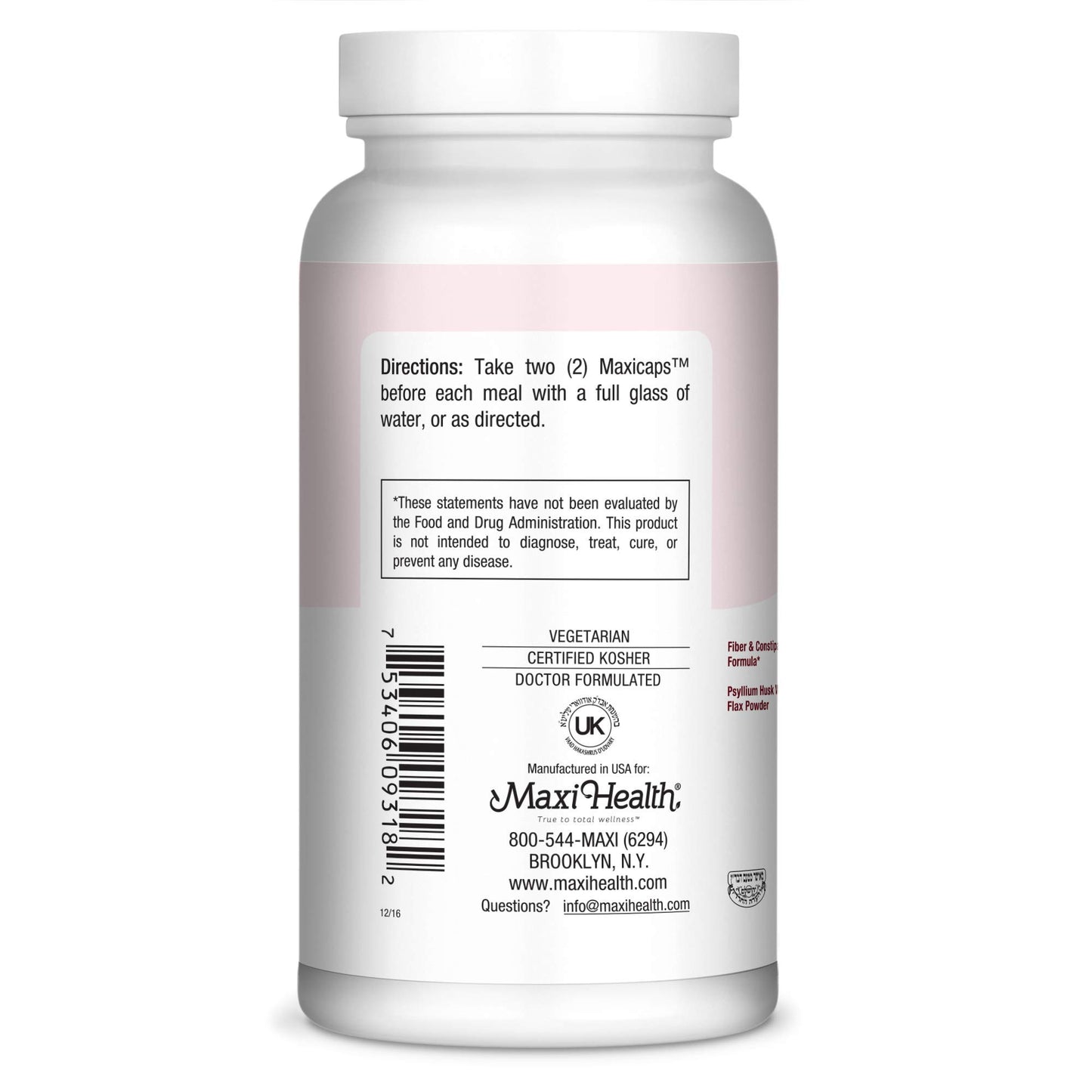 Maxi Health Fibermax Supreme Psyllium Husk Capsules 180 Count