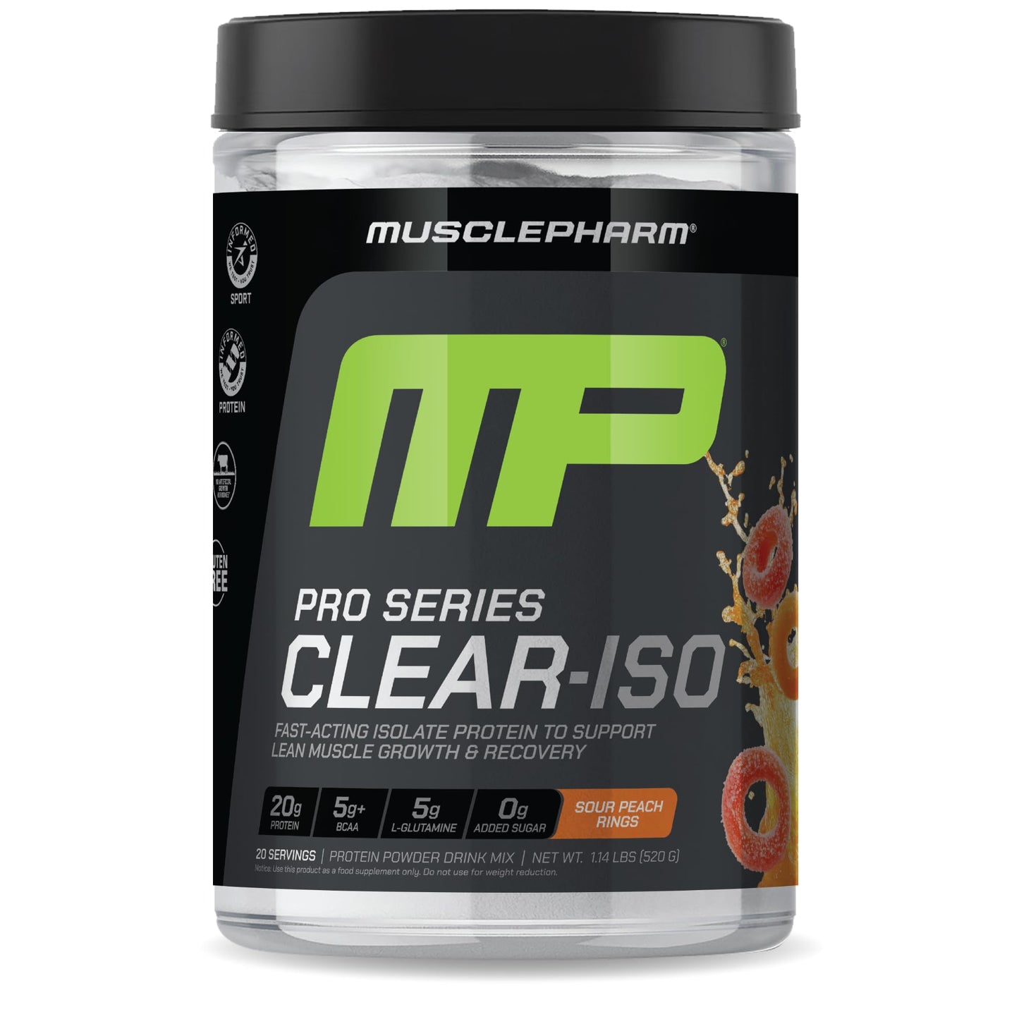 Muscle Pharm Pro Series Clear-ISO Sour Peach Rings Flavor Powder, 32 Servings