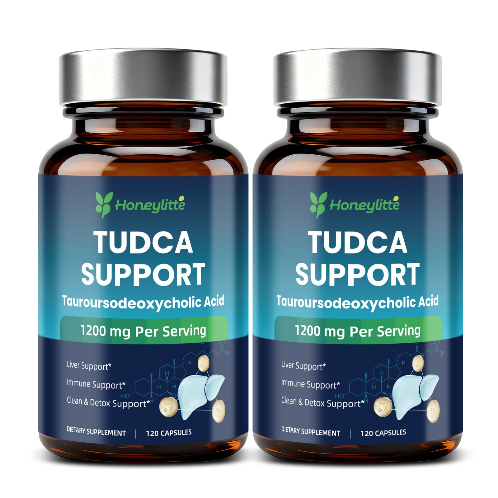 Honeylitte TUDCA 1200mg Tauroursodeoxycholic Acid Capsules, 90 Count