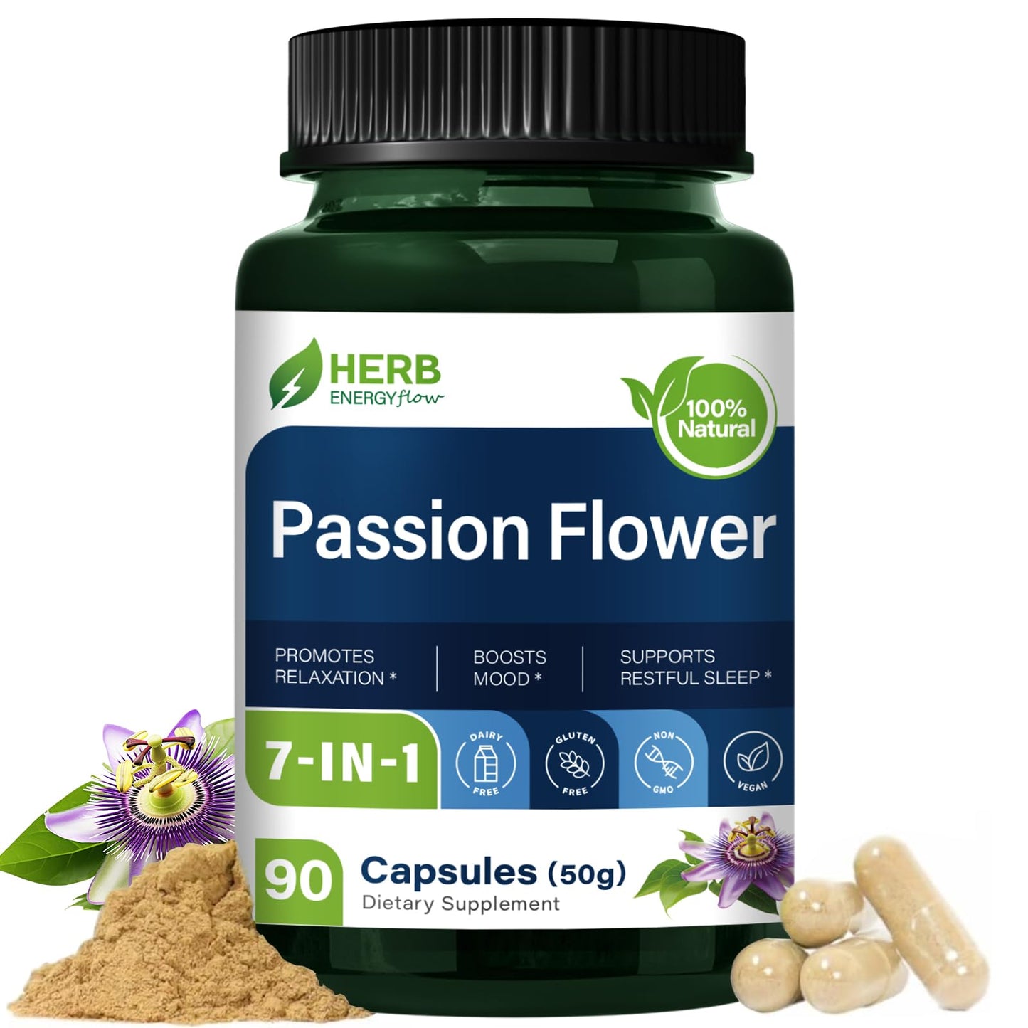 HERBENERGYflow Passion Flower Extract Capsules, 90 Count