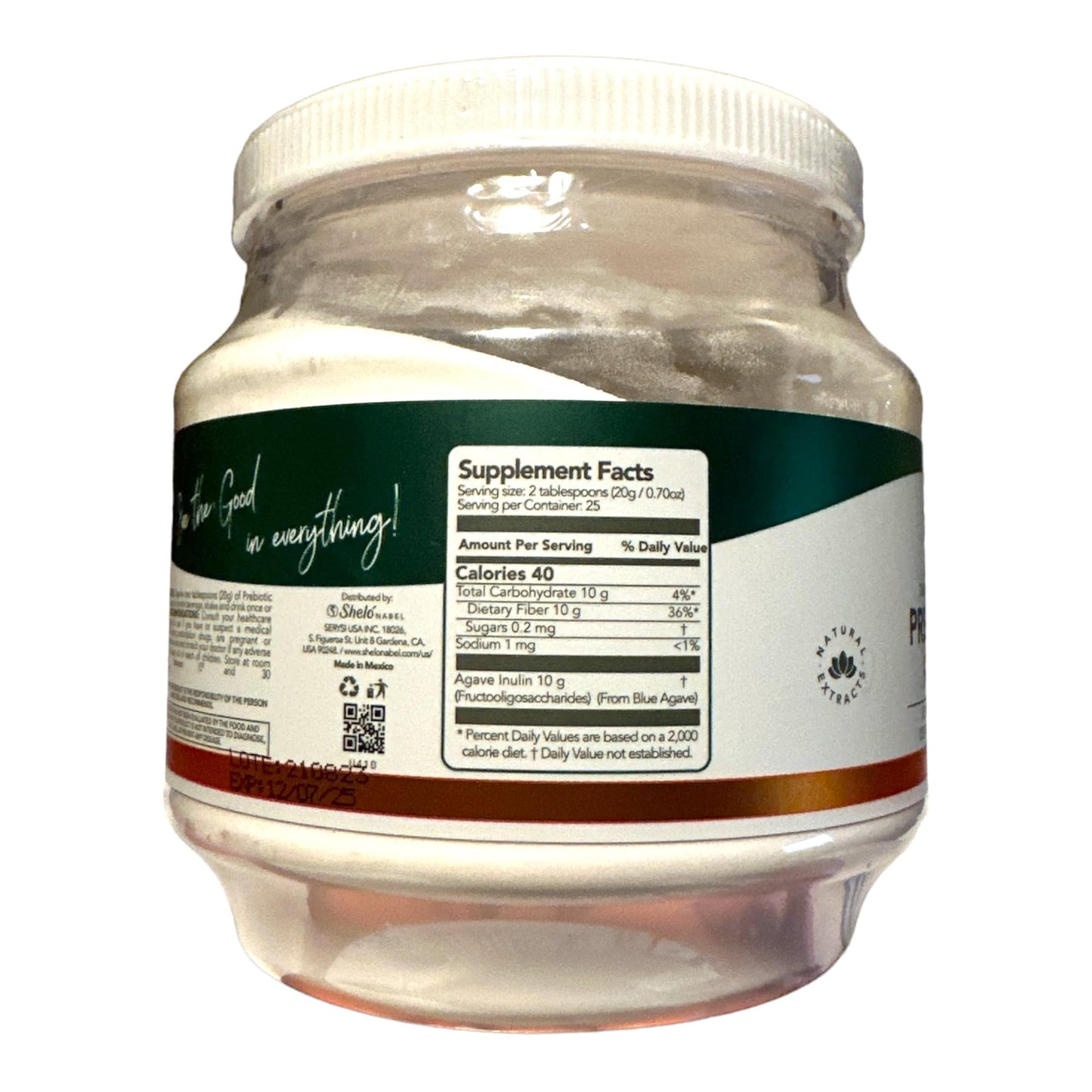 Sheló NABEL Prebiotic Fiber Blue Agave Inulin Powdered Premix 17.63 oz