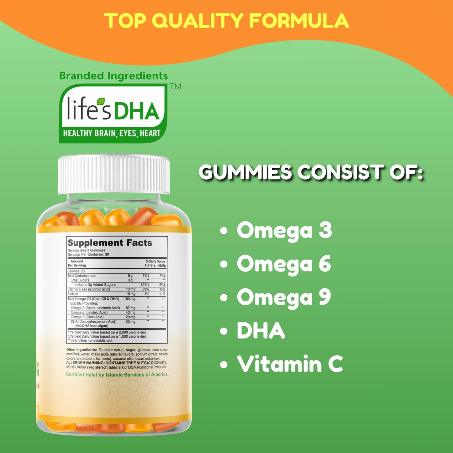 SHIFAA NUTRITION Omega-3 for Kids with DHA Gummies, 60 Count