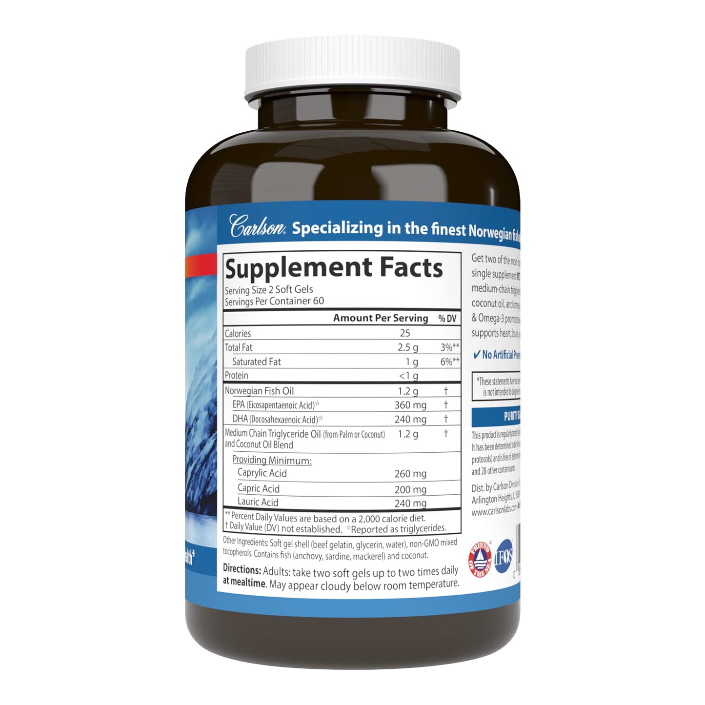 Carlson MCT & Omega-3 Softgels 120 Count