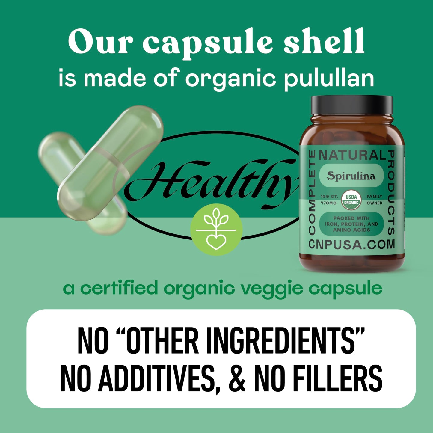 Complete Natural Products Pure Hawaiian Blue-Green Spirulina Capsules 470mg, 100 Capsules