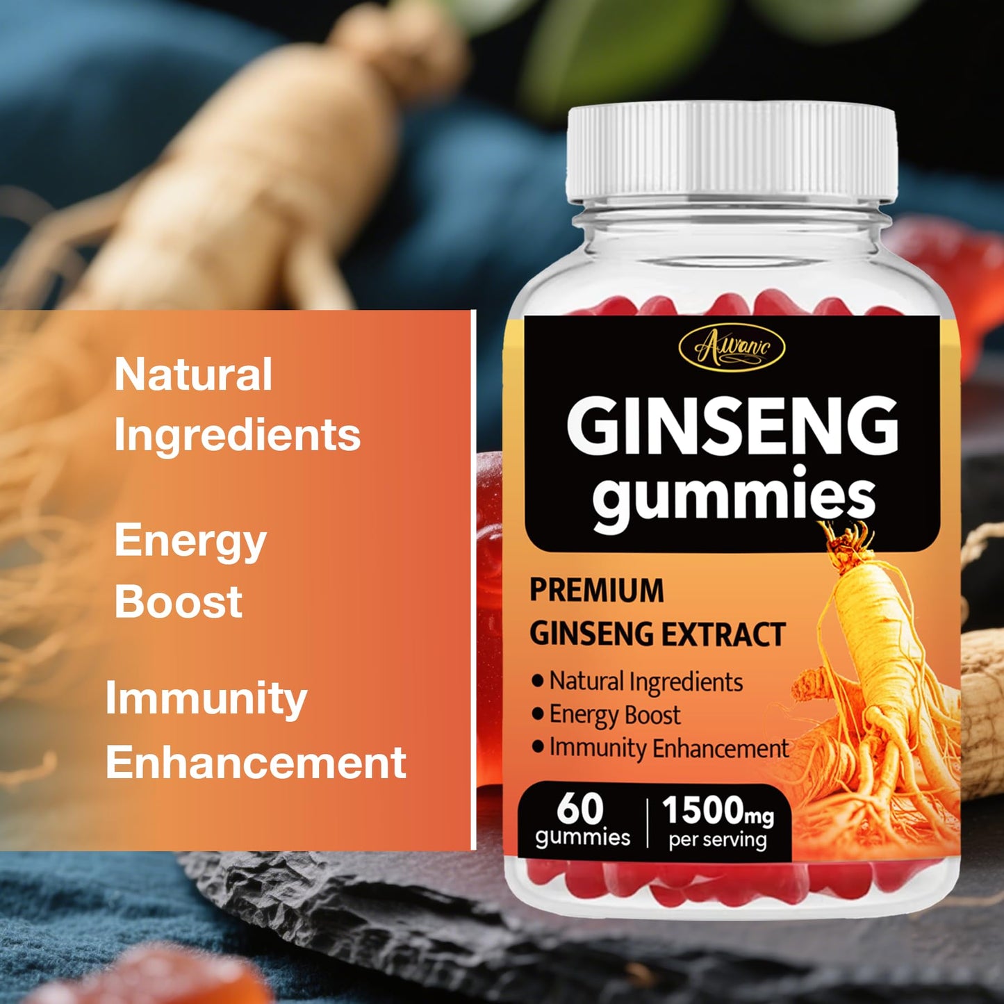 Auranic Asian Panax Ginseng Gummies, 60 Count