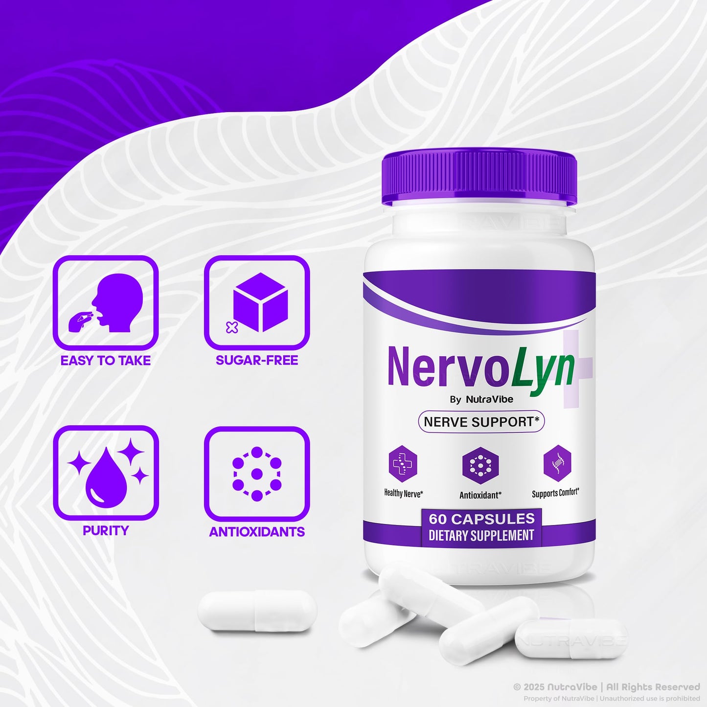 NutraVibe NervoLyn Advanced Nerve Support Supplement 60 Capsules