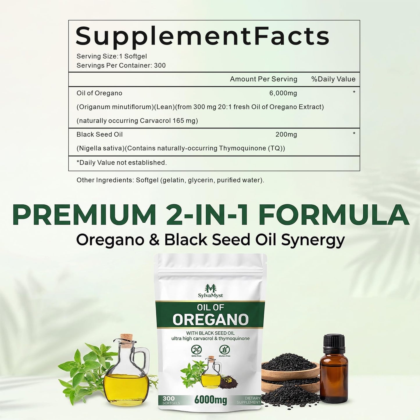 SylvaMyst Organic Oregano & Black Seed Oil Softgels, 300