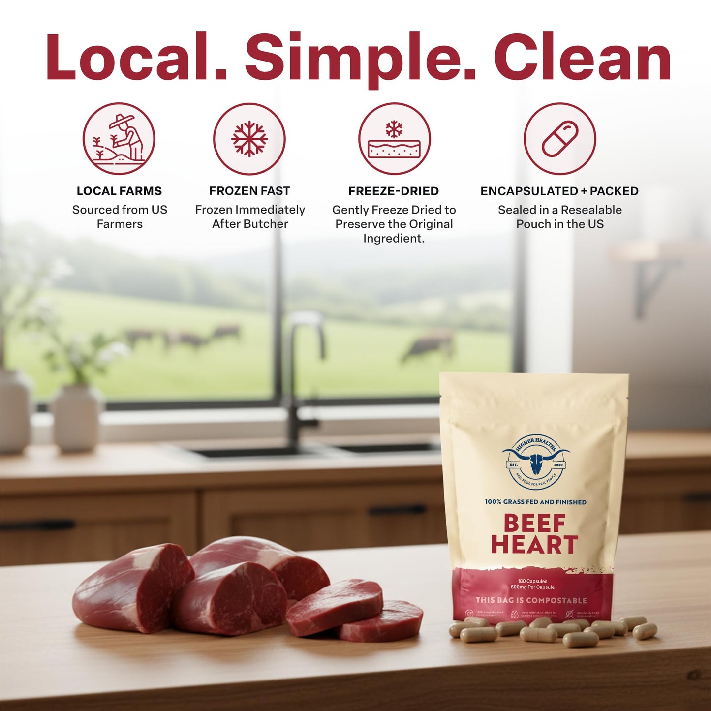 Higher Healths 100% Beef Heart Supplement Capsules 180
