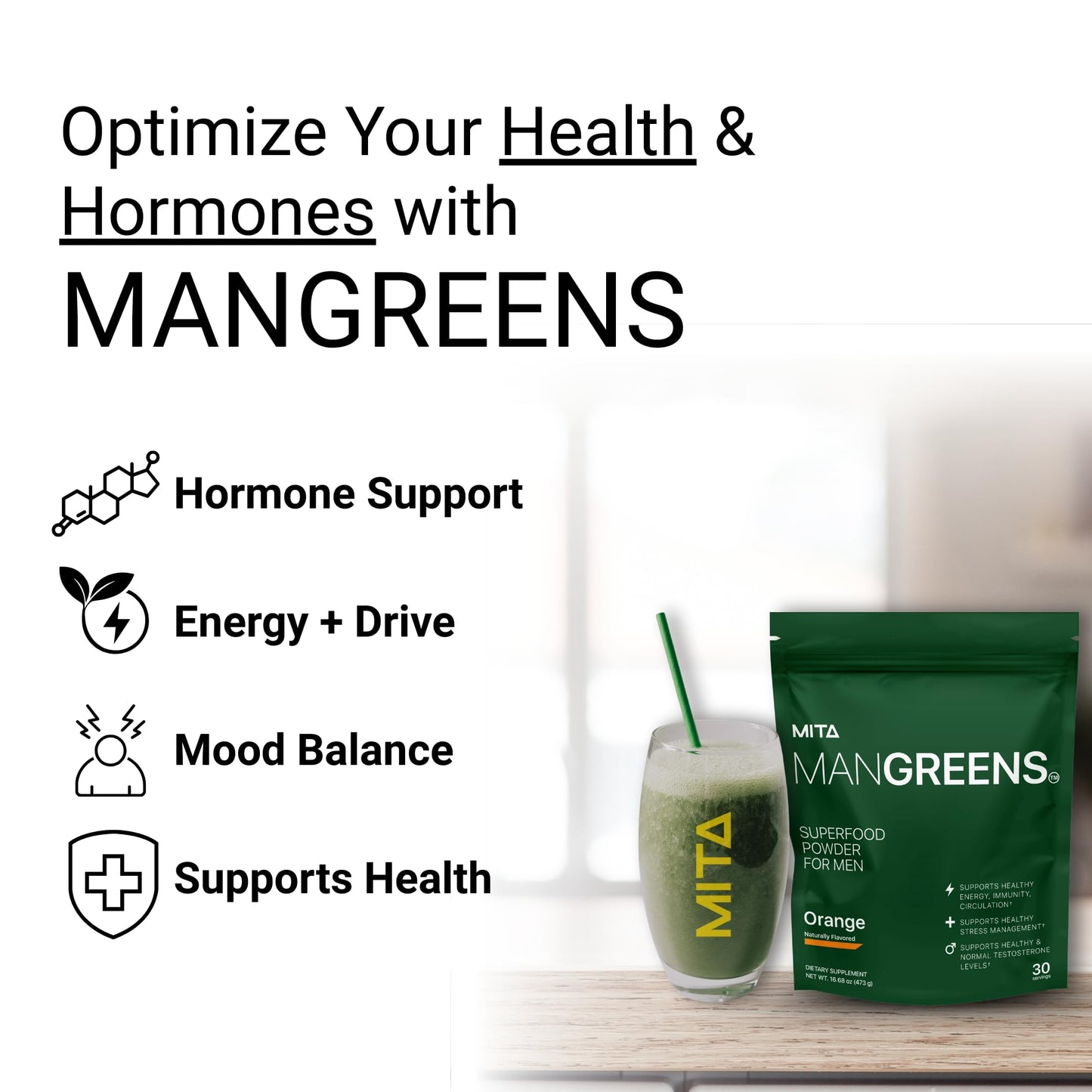 MITA Nutra Man Greens Science Based Dosed Superfood Powder for Men with Tongkat Ali & KSM-66 Ashwagandha & More, 15.87 oz