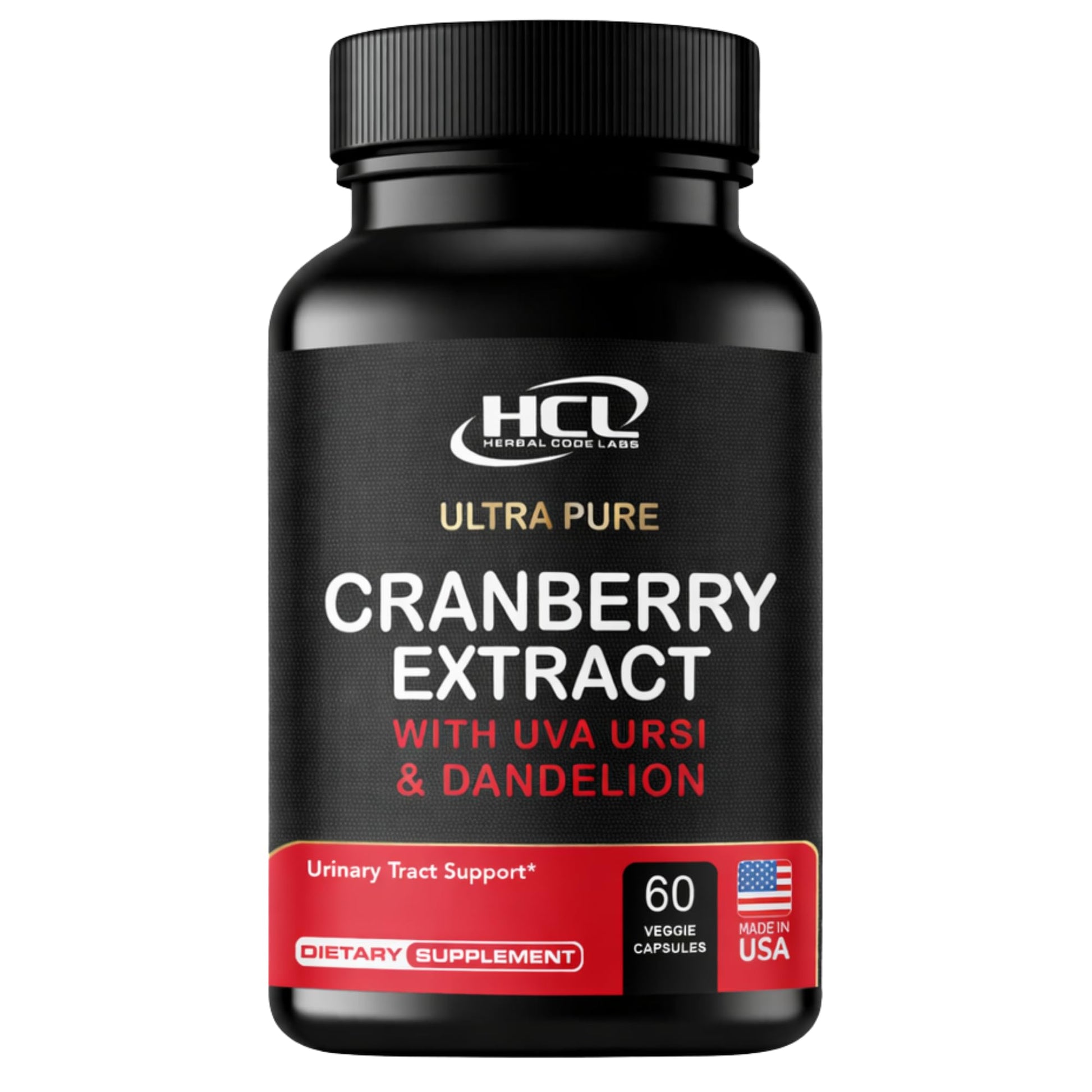 HCL Herbal Code Labs Cranberry Extract Capsules 50:1 Whole Fruit Concentrate with Dandelion & Uva Ursi Urinary Tract Support, 60 Capsules