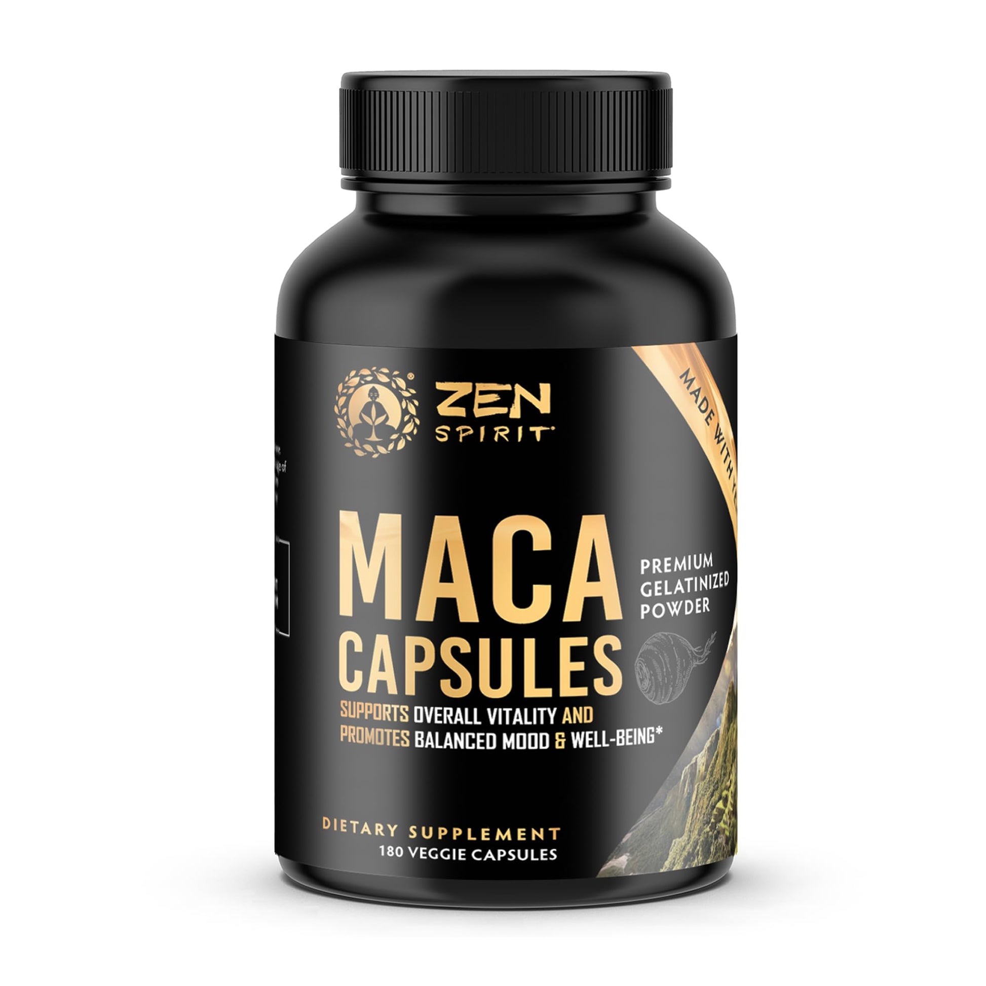 Zen Spirit Maca Root Capsules - Gelatinized Maca Powder Blend, 500mg per Capsule, 180 Capsules