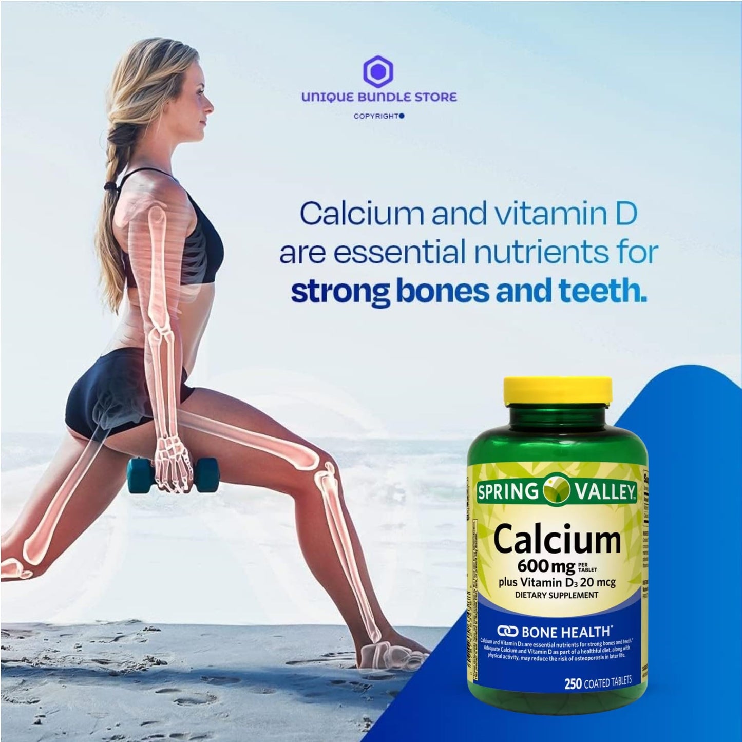 Unique Bundle Store Calcium 600mg Plus Vitamin D3 Tablets, 500 Tablets