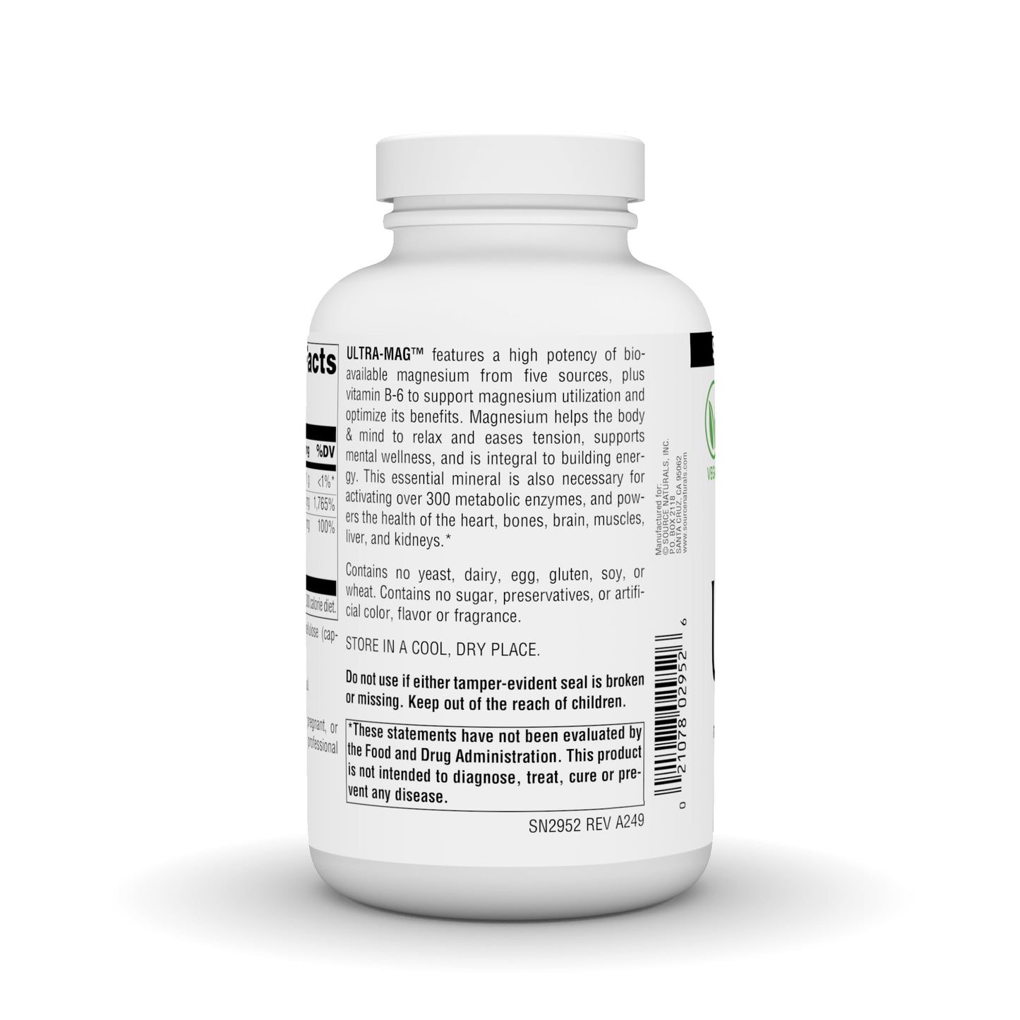 Source Naturals Ultra-Mag 5-in-1 Bioavailable Magnesium Vegan Capsules, 180 Capsules