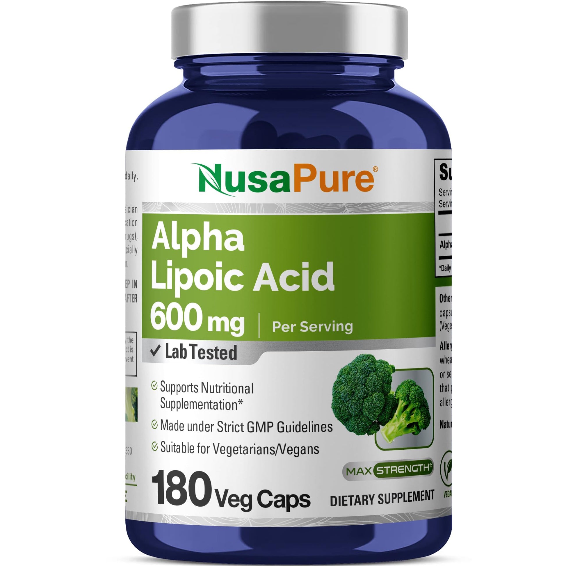 NusaPure Alpha Lipoic Acid 600mg Capsule, 180 Count