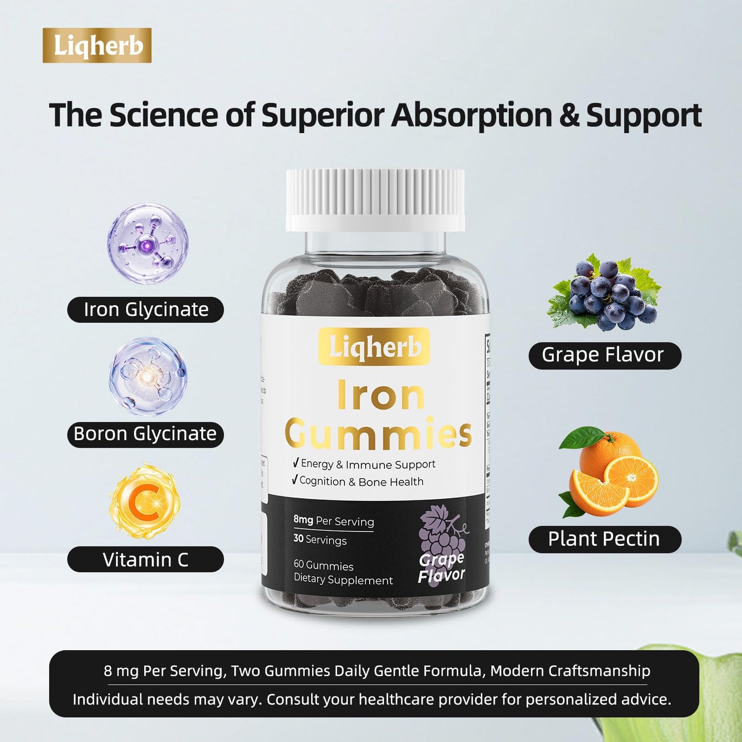 Liqherb Iron Gummies with Vitamin C & Boron, 60 Gummies