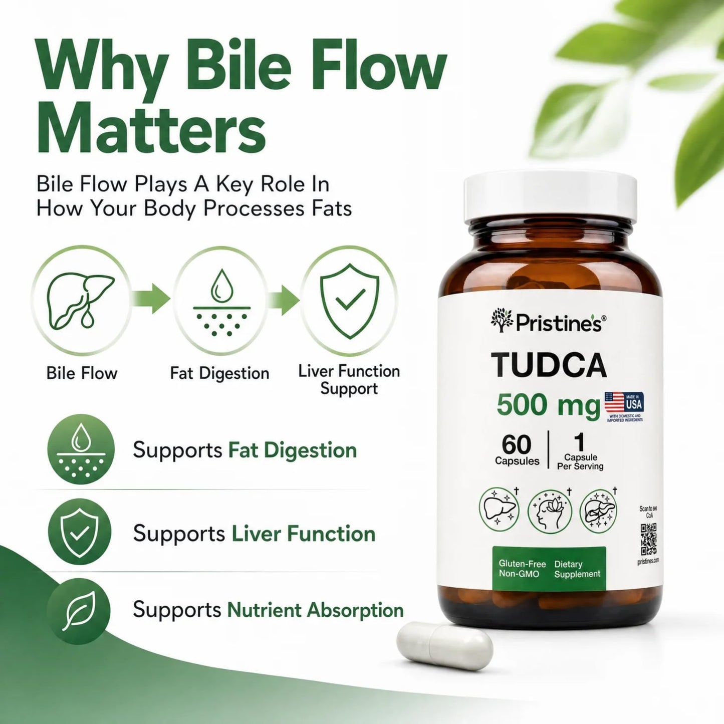 PRISTINE'S TUDCA 500MG Supplement Capsules, 1 Count