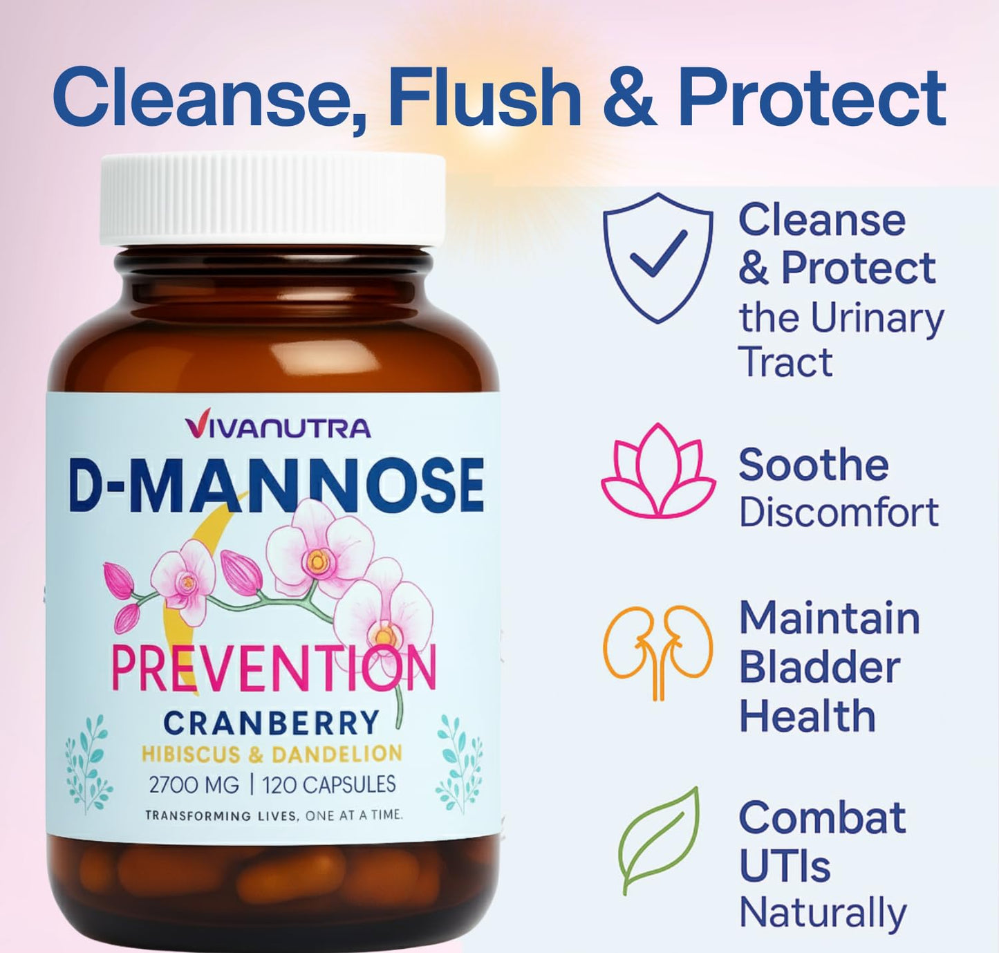 VIVANUTRA Cranberry Pills for Women with D-Mannose Capsules 120