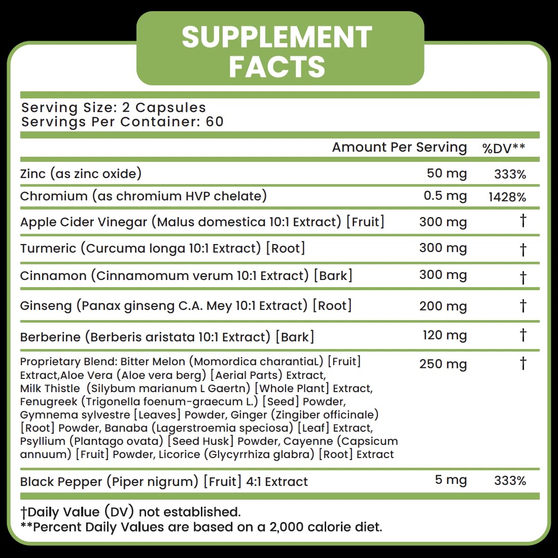 Vitaxmin Ceylon Cinnamon Capsules with Berberine, Apple Cider Vinegar, Turmeric Curcumin, Chromium, Gymnema Sylvestre, Ginseng Daily Wellness Supplement, 120 Capsules