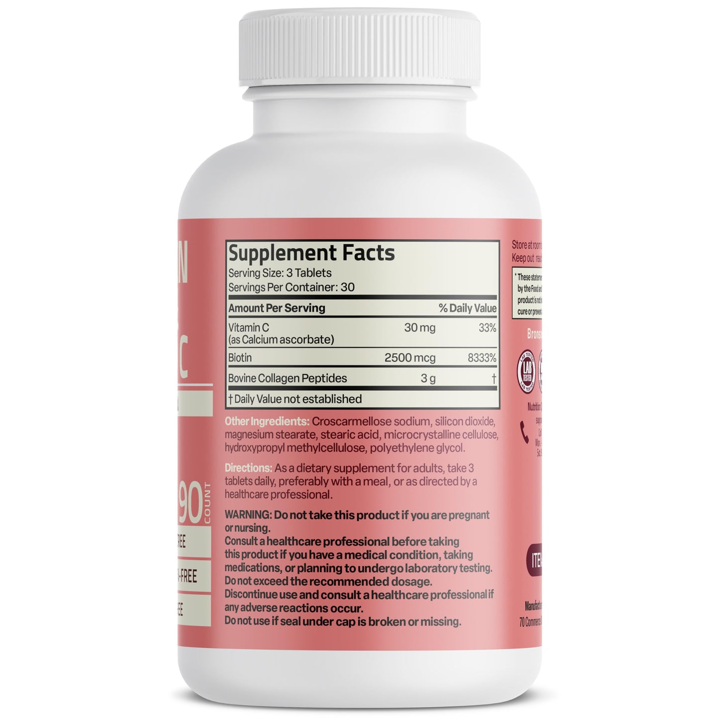 Bronson Collagen Peptides 3000mg with Biotin & Vitamin C, 90 Tablets