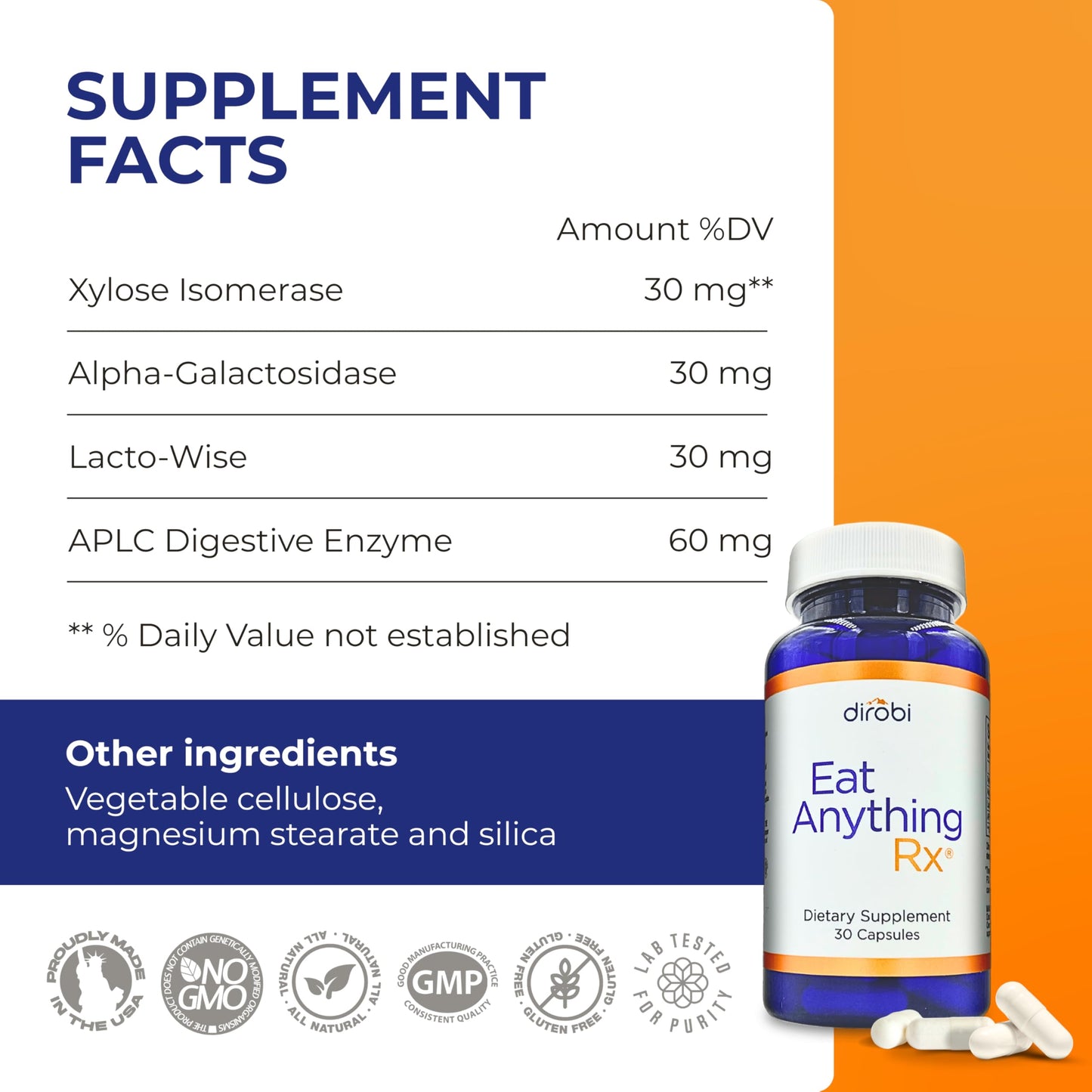 Dirobi Eat Anything Xylose Isomerase Fructose Malabsorption Enzymes Capsule, 30 Capsules