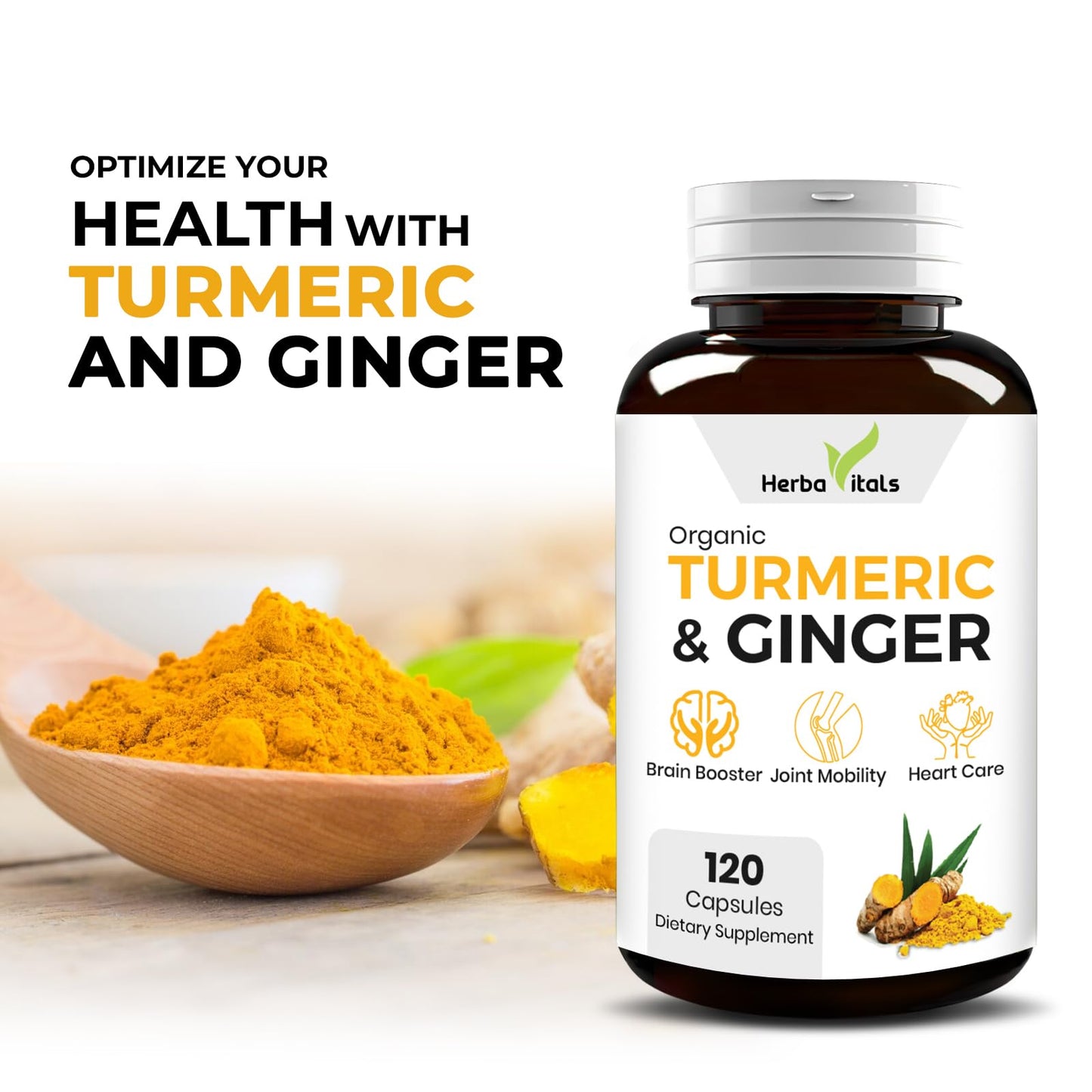 HerbaVitals Turmeric and Ginger Capsules 120 Count