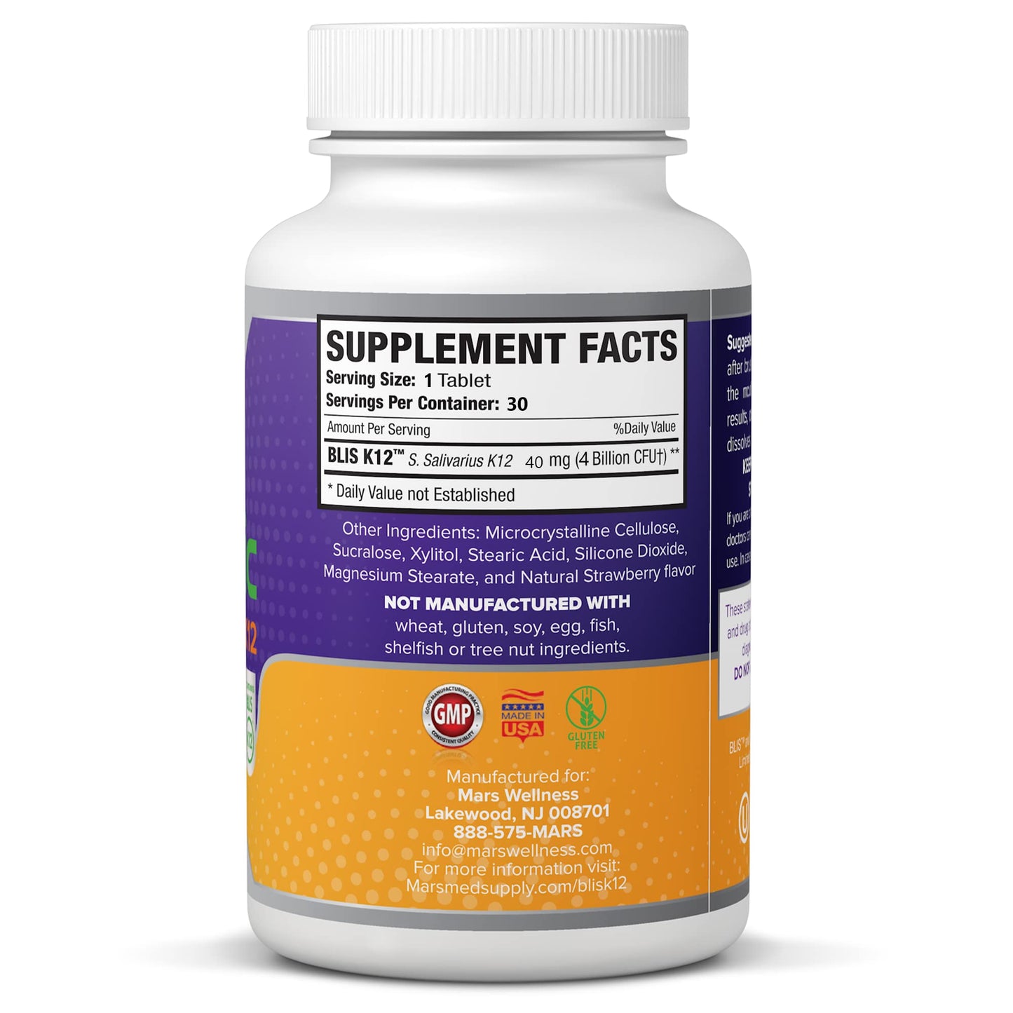 MARS WELLNESS Oral Probiotic Supplement with BLIS K12 4 Billion CFU Tablet, 30 Count