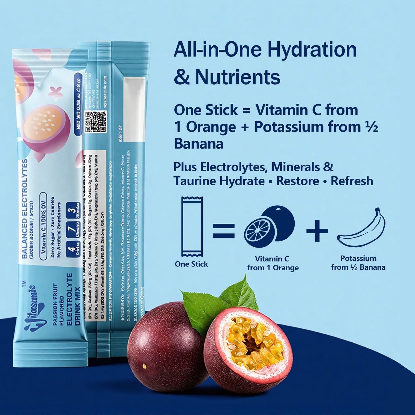 VITASUNIC Electrolyte Powder Packets, Sugar Free Passion Fruit, 0.56 Ounce (Pack of 36)