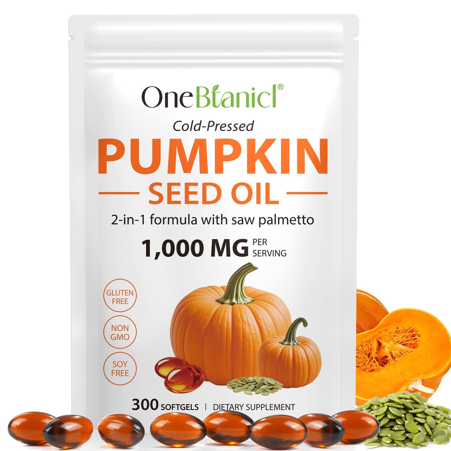 ISUNRISE Pumpkin Seed Oil with Saw Palmetto 2-in-1 Formula Softgel, 300 Softgels