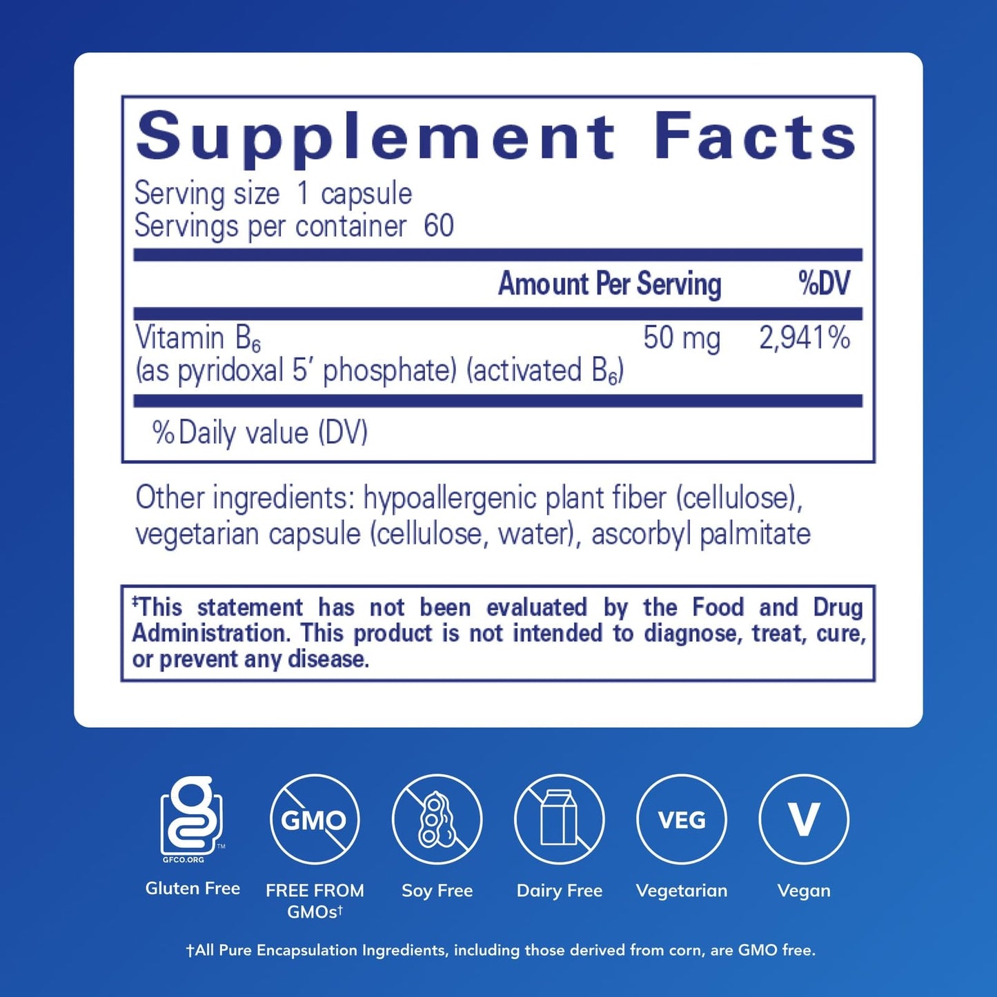 Pure Encapsulations P5P 50 Active Vitamin B6 Supports Energy Metabolism & Brain Health Gluten Free & Non-GMO, 60 Capsules