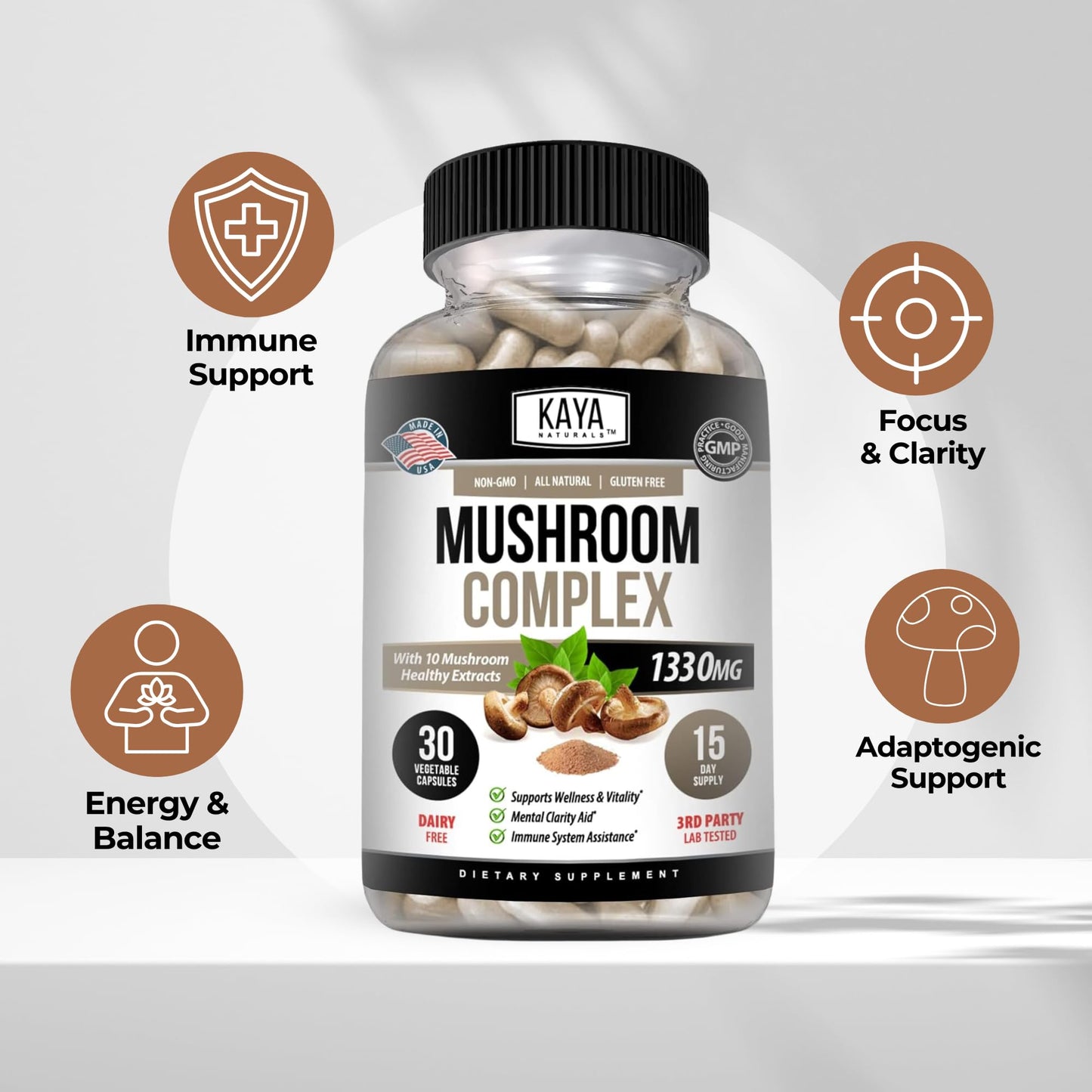 Kaya Naturals Premium Mushroom Complex Capsules, 30 Count